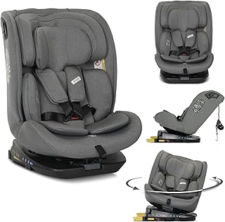 Lorelli Kindersitz drehbar 360 Grad i-Size 40-150cm mit Isofix, Mitwachsender Baby Autositz Rodeo, Gruppe 0+/1/2/3, 0-12 Jahre, 0-36 kg, Auto Babysitz ab Geburt, 5-Punkt-Gurt, Grau