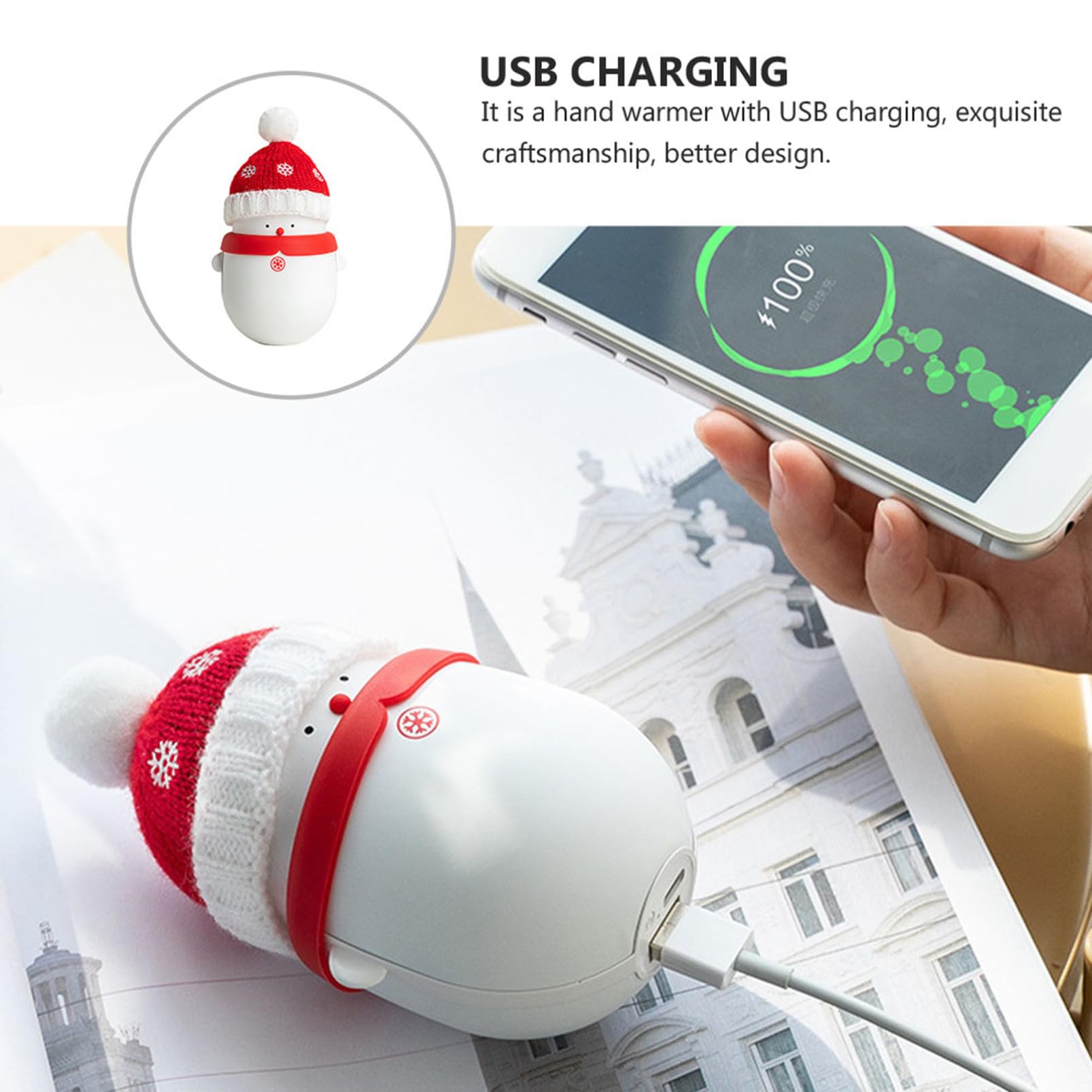 Chauffe-Mains Bonhomme De Neige De Noël Batterie Externe USB Chargeur Portable Chaleur Longue Durée pour Usage Quotidien