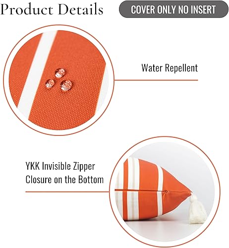 Miniatura 5 de Hofdeco Premium Funda de almohada otoñal para patio interior y exterior, 18 x 18 pulgadas, repelente al agua para patio trasero, sofá, borla de