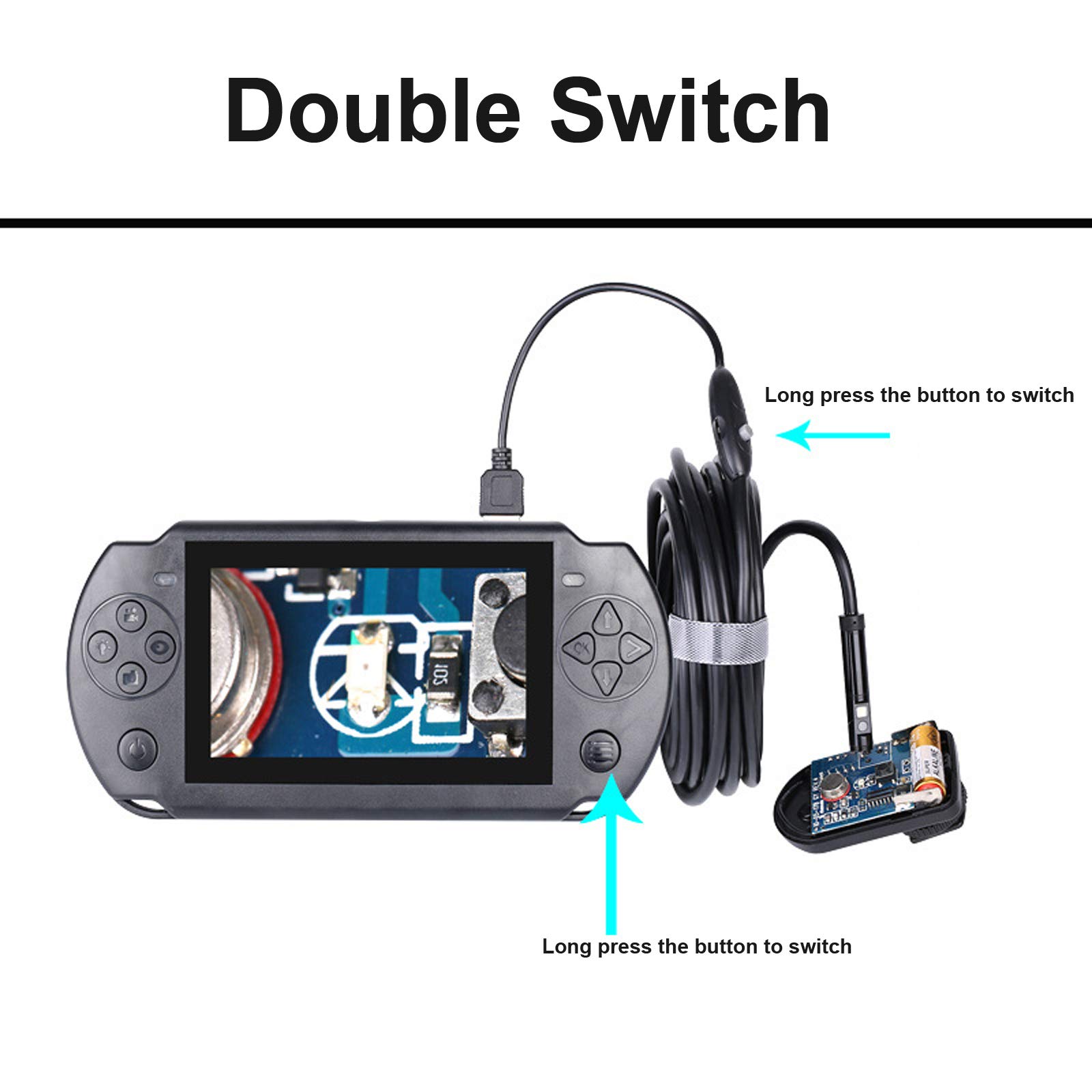 Podwójne Kamery Przemysłowa Kamera Inspekcyjna 8 Mm Kamera Domowa 1080P Hd 4,3-Calowy Ekran Ips Boroskop Ip67 Wodoodporna Kamera Typu Snake Z 6 Diodami Led, 3 Metry/5 Metrów