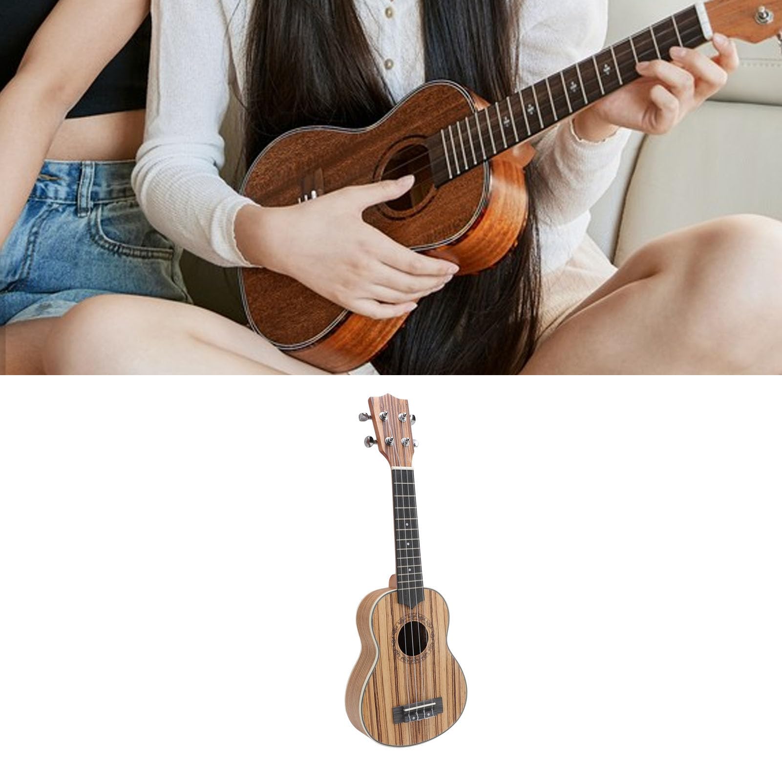 Keenso Sopran -Ukulele -Kit, 21 Zoll Zebraholz mit Warmem, Reichhaltigem Geräusch, Komplettes Starter Kit, Sopraniegröße Passt zu Kindern und Erwachsenen Anfängern, Glatte Carbon Nylon Saiten und