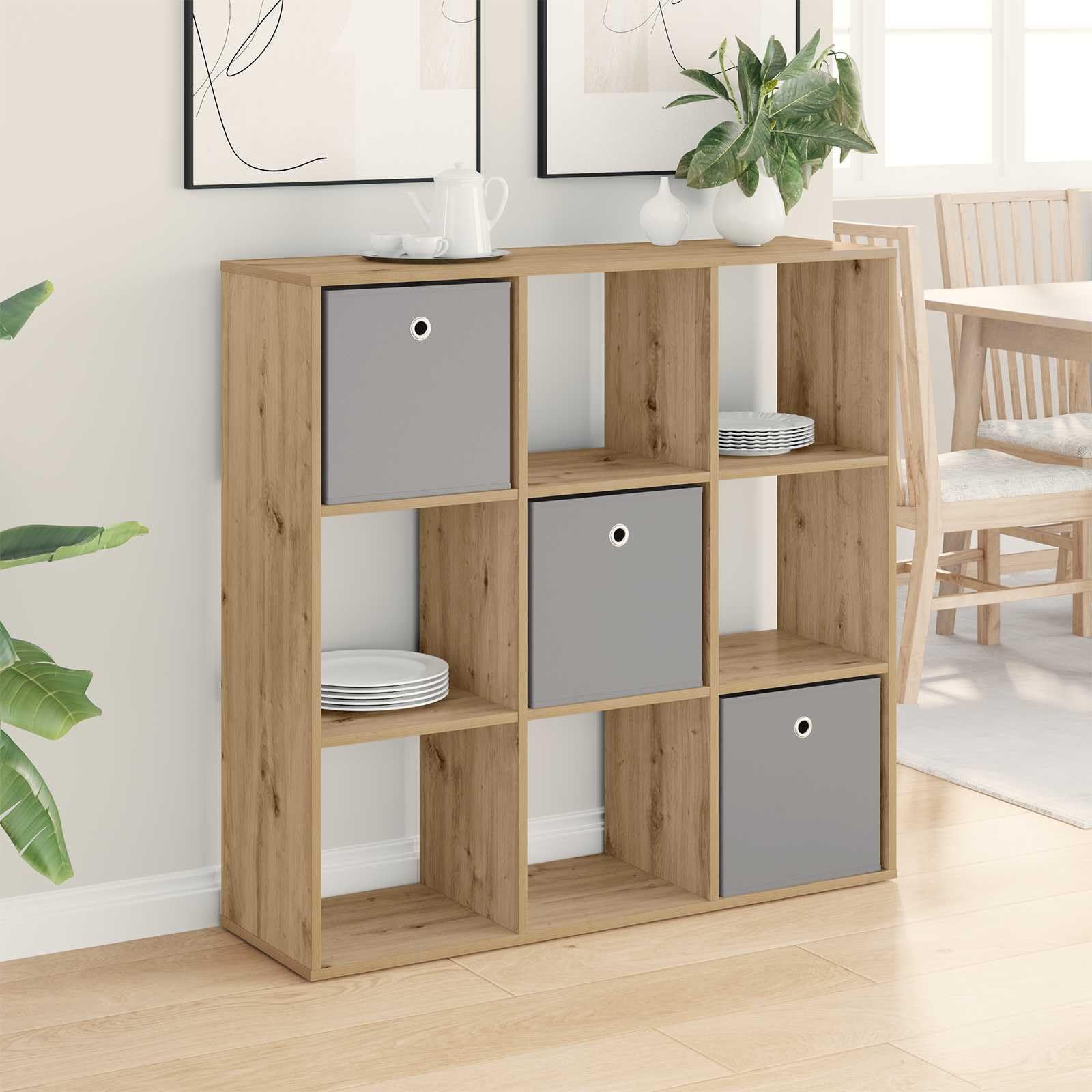 Kredens Artisan dąb 102 x 31 x 99,5 cm z 3 szufladami i 6 półkami, do salonu, jadalni, kuchni, korytarza, schowka i eleganckie rozwiązanie do przechowywania
