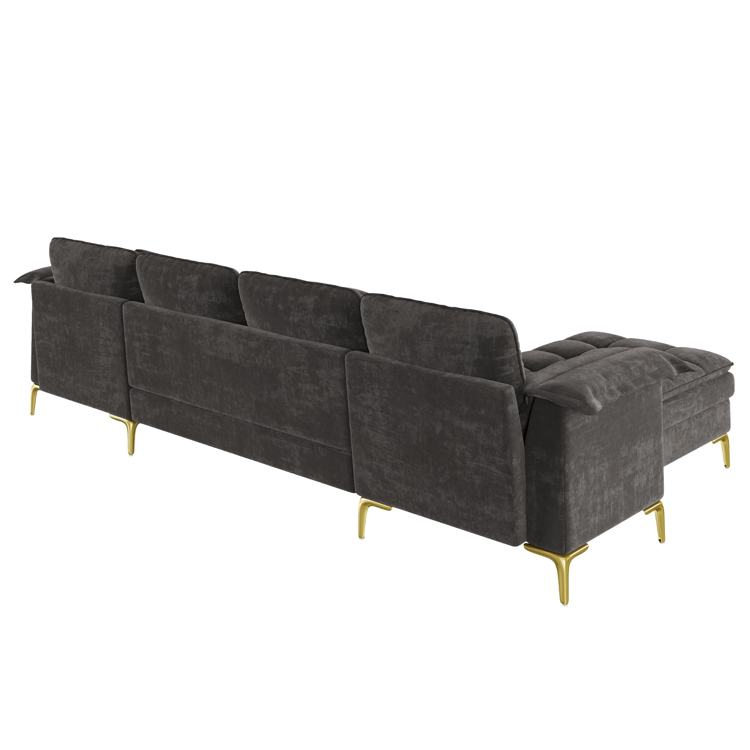 Sofá esquinero en forma de U, diseño modular de 4 plazas con efecto nube y cojín de espuma de doble capa, incluye 2 chaise longues, 2 cojines, patas de metal doradas, funda de chenilla, adecuado para