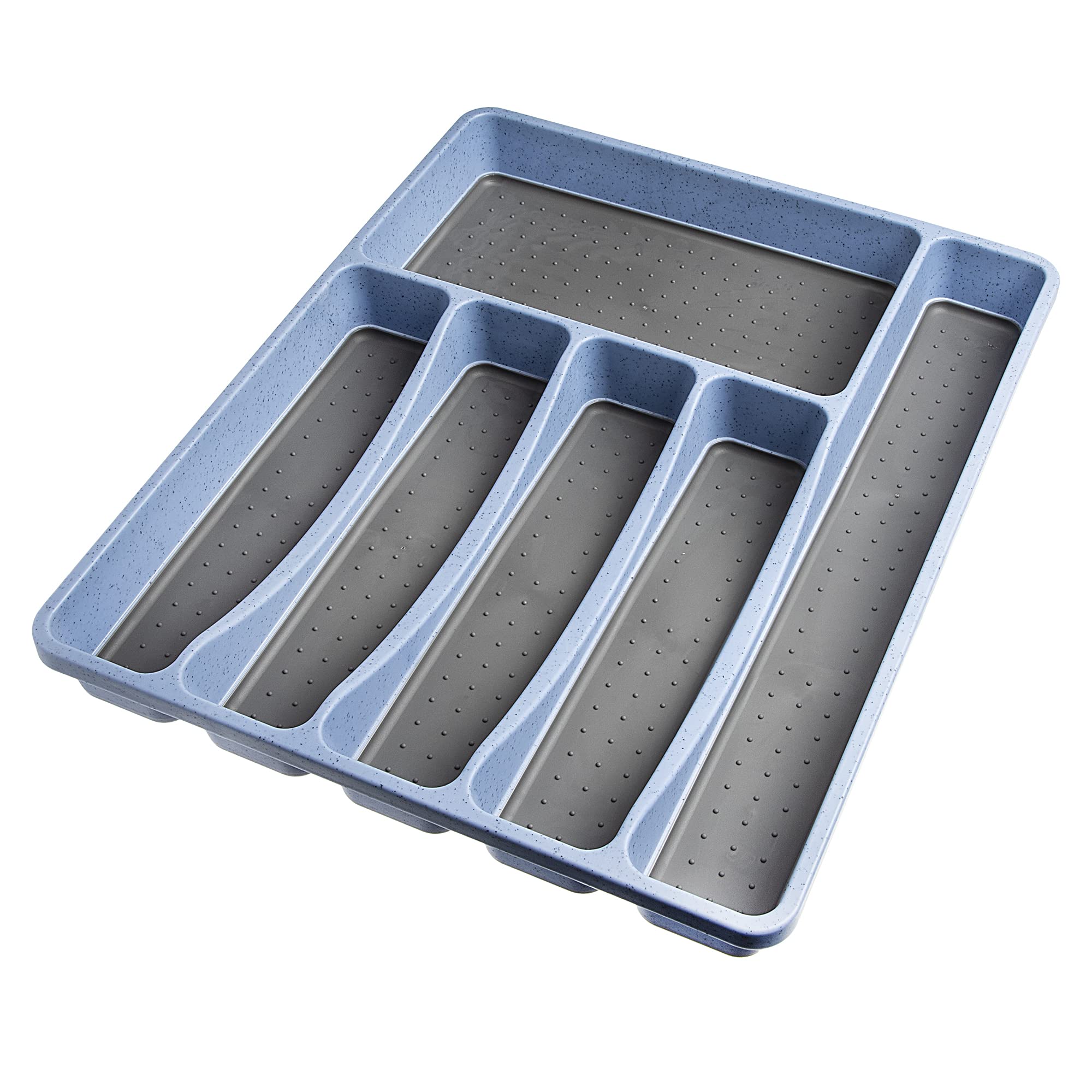 simplemade kitchen drawer silverware organizer tray - flatware holder and utensil holder - desk drawer organizer - storage for kitchen, office, bathroom, 6 slot, blue