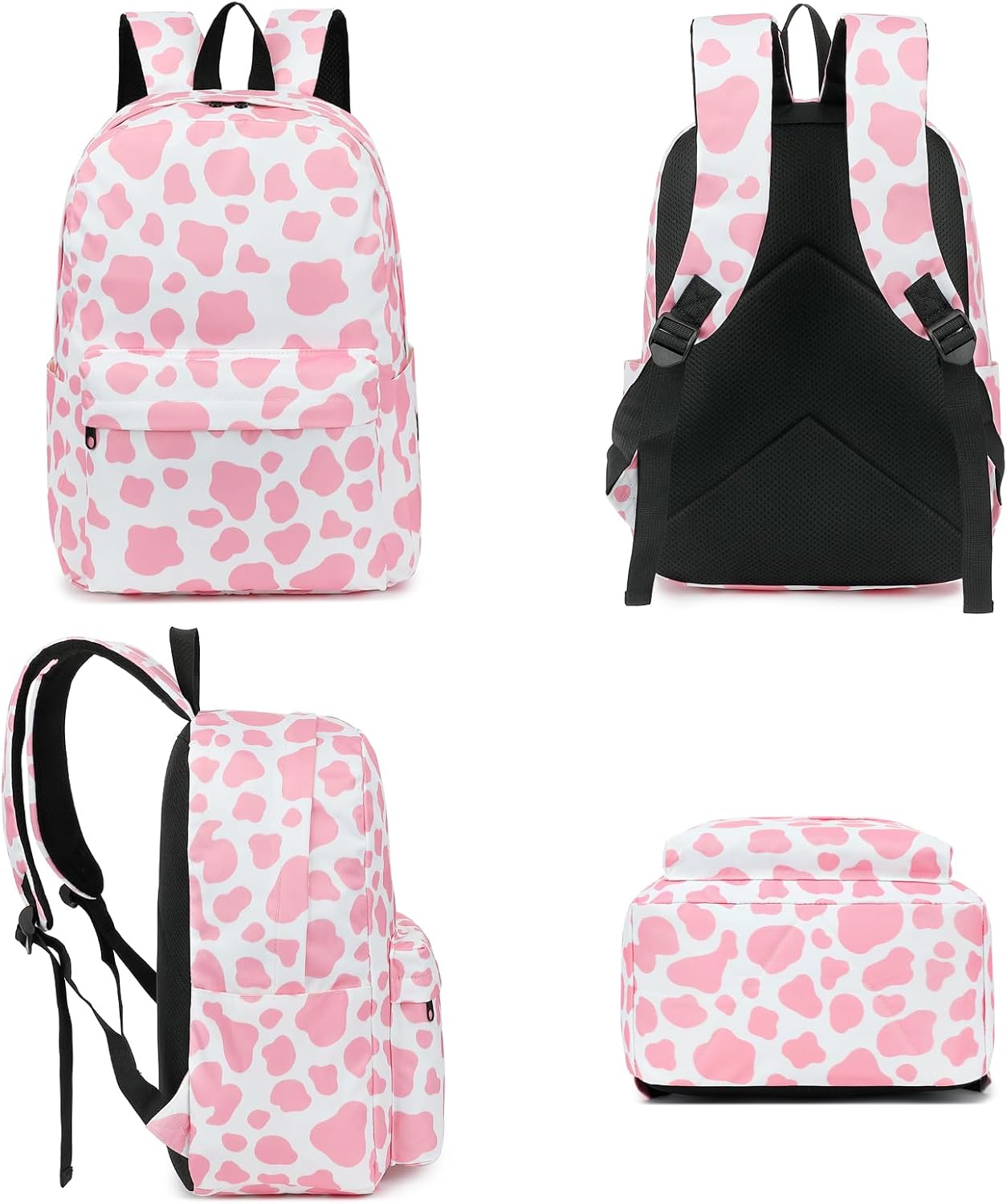 Cow Print School Backpack for Teen Girls, 3-in-1 Kids Backpack Bookbag Set School Bags with Lunch Box Pencil Case (Pink) - Image 6