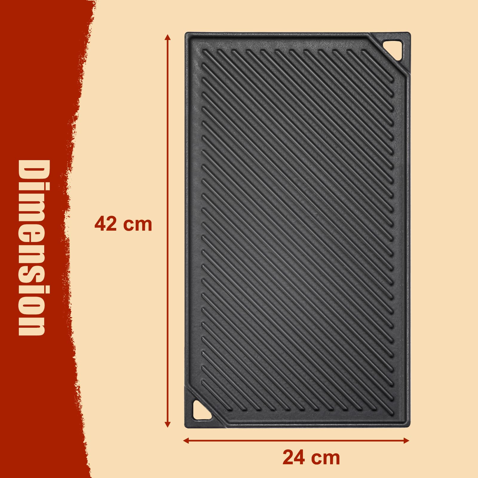 ZXLIHS Żeliwna płyta grillowa 42 x 24 cm, dwustronna patelnia z powłoką nieprzywierającą do grilla gazowego, żeliwna płyta grillowa do kuchenki gazowej, piekarnika, grilla na świeżym powietrzu lub