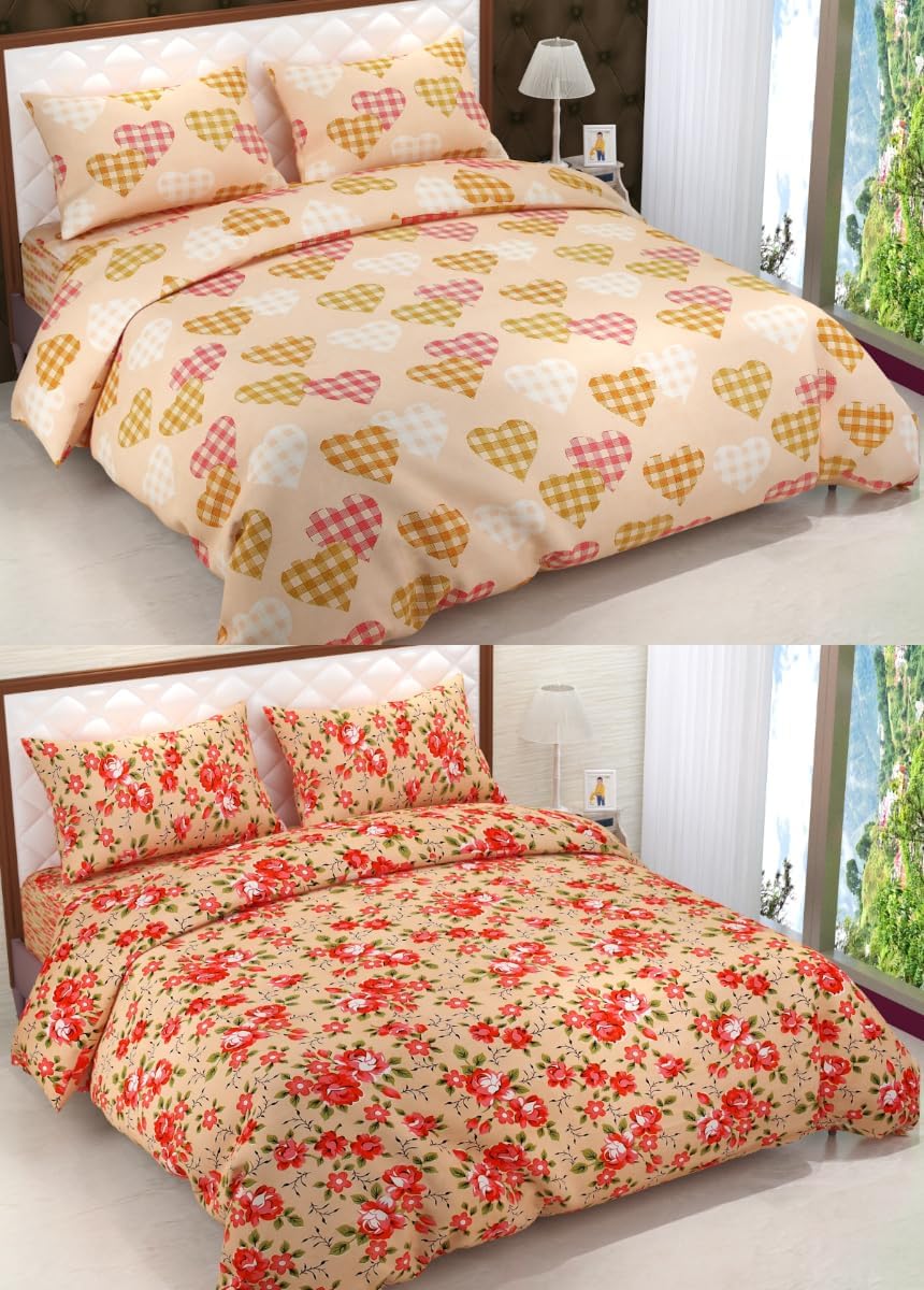 VAS COLLECTIONS Prime Combo Pack of 4 Double Bedsheets with 8 Pillow