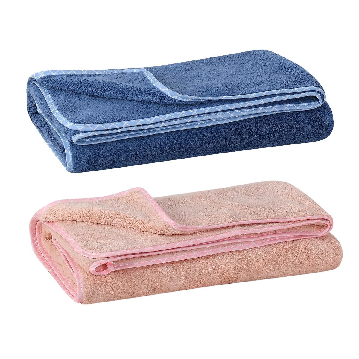 UrbanLeaf Microfiber Large Bath Towel | Quick Dry Super Absorbent - Bath Towel for Men and Women | Peach & Navy Blue | Towel for Bath, Travel, Gym, Beach, Pool, and Yoga (70 X 140 CMs)