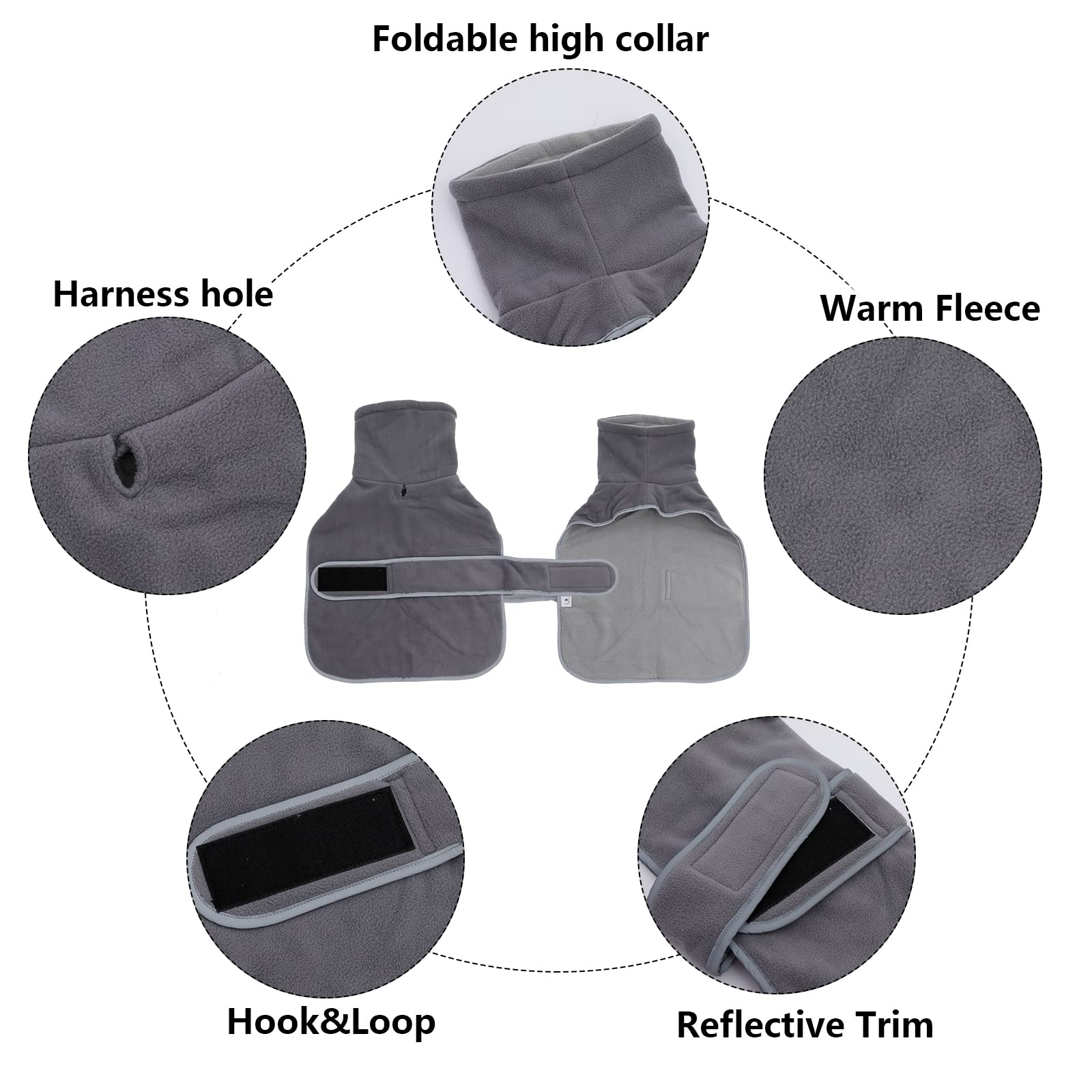 Geyecete - Perro Abrigo de Invierno con Forro Polar cálido, con Bandas Ajustables e Ribete Reflectante, Pullover con Agujero del arnés, para pequeños, medianos Perros Salchicha-Gris-S