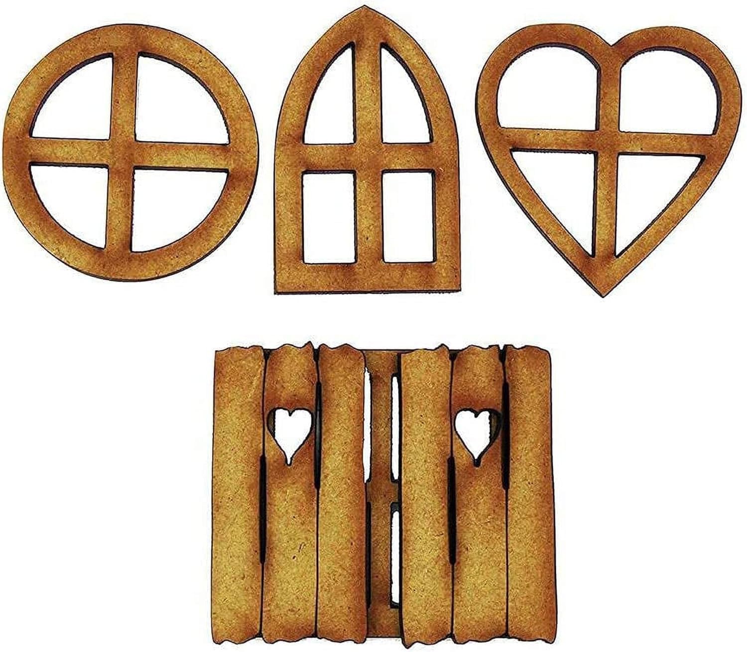 Clockjuan Natural Wood 6Pcs Wooden Fairy Garden Door, Blank Fairy House Door And Windows Ornaments Tree Statues For Tree Trunk Yard Decoration, Outdoor Décor