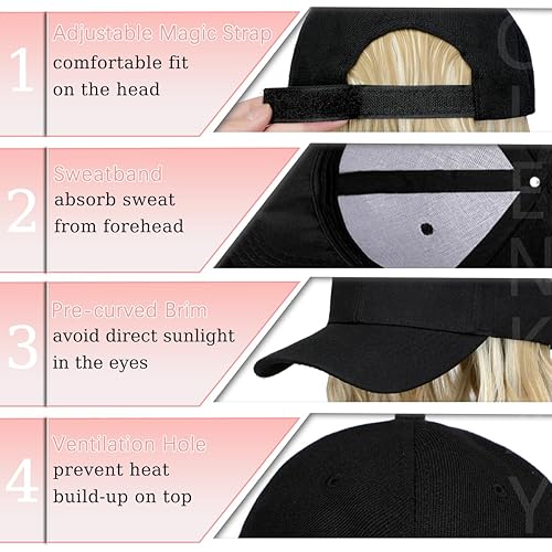 Miniatura 5 de Qlenkay Peluca de gorra de béisbol de 24 pulgadas, extensiones sintéticas largas y onduladas, gorra ajustable, cabello ondulado 2B para mujer, rubio