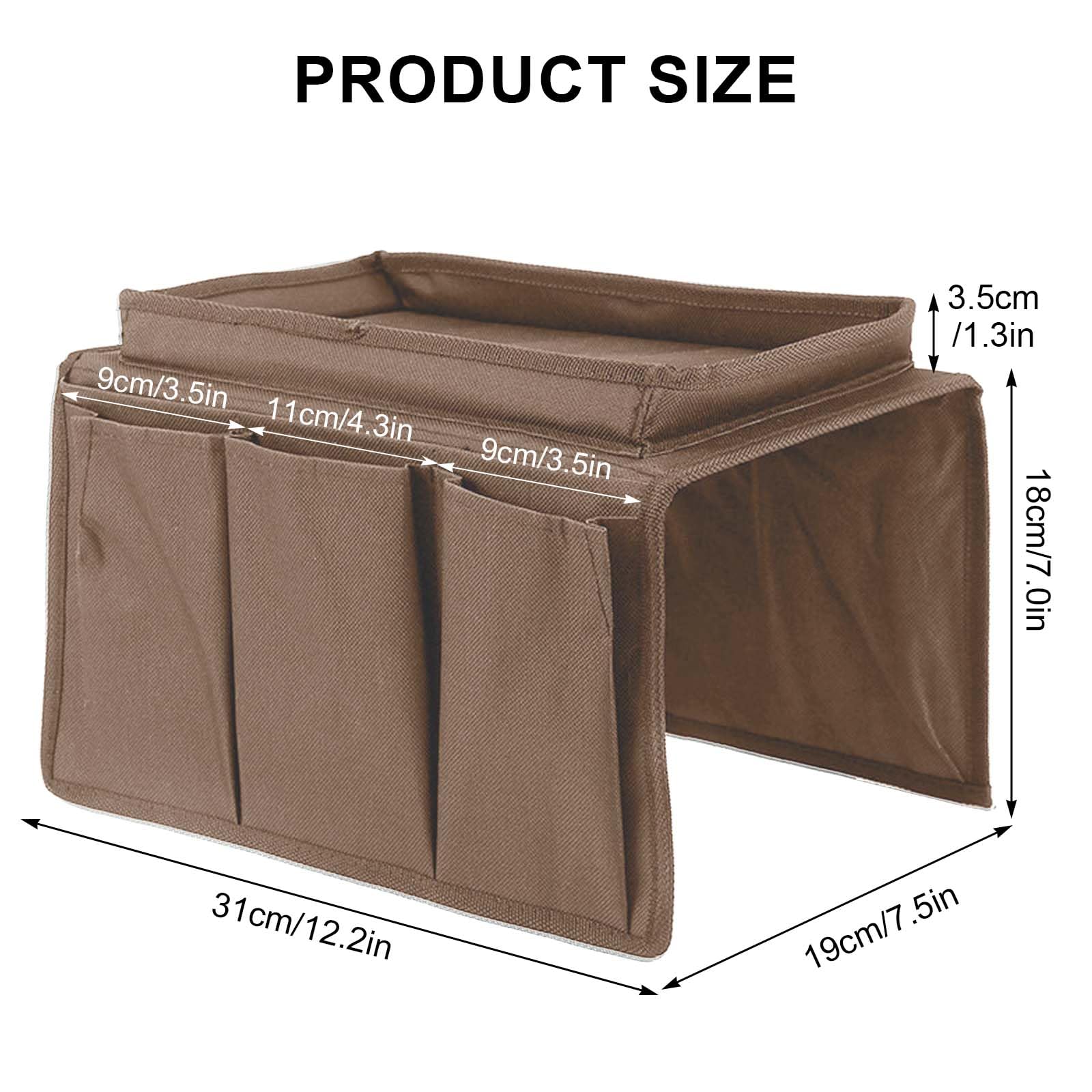 Colexy Sofa Armlehne Organizer, Sofa Tasche Sofatablett Ablage Oxford Couch Sessel Stuhl hängen Aufbewahrungstasche, Faltbar Sofa Butler mit Tablett für Buch, Magazin, Handy, Fernbedienung (Kaffee)