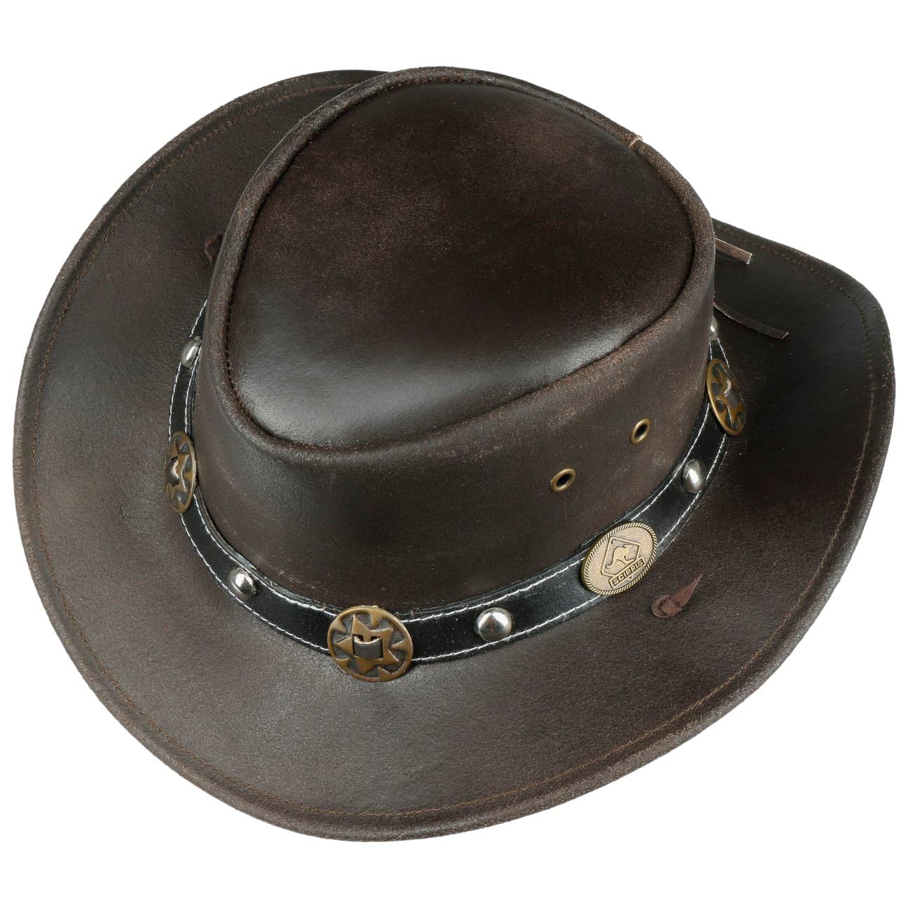 SCIPPIS Sombrero de Piel Concho Mujer/Hombre - Australiano Vaquero Rodeo con Tira para el mentón, Banda Verano/Invierno Primavera Verano Otoño Invierno