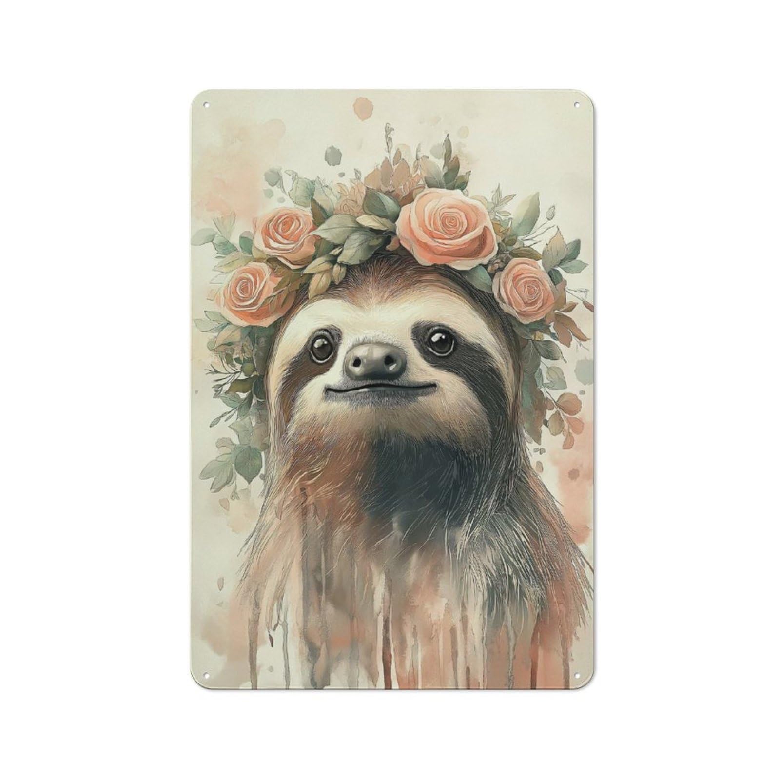 Outdoor Room Shed Metal Sign 30x20cm Featuring Sloth with Floral Crown, Utility Space Decor for Patio Bar, Workshop, Shed Or Kitchen