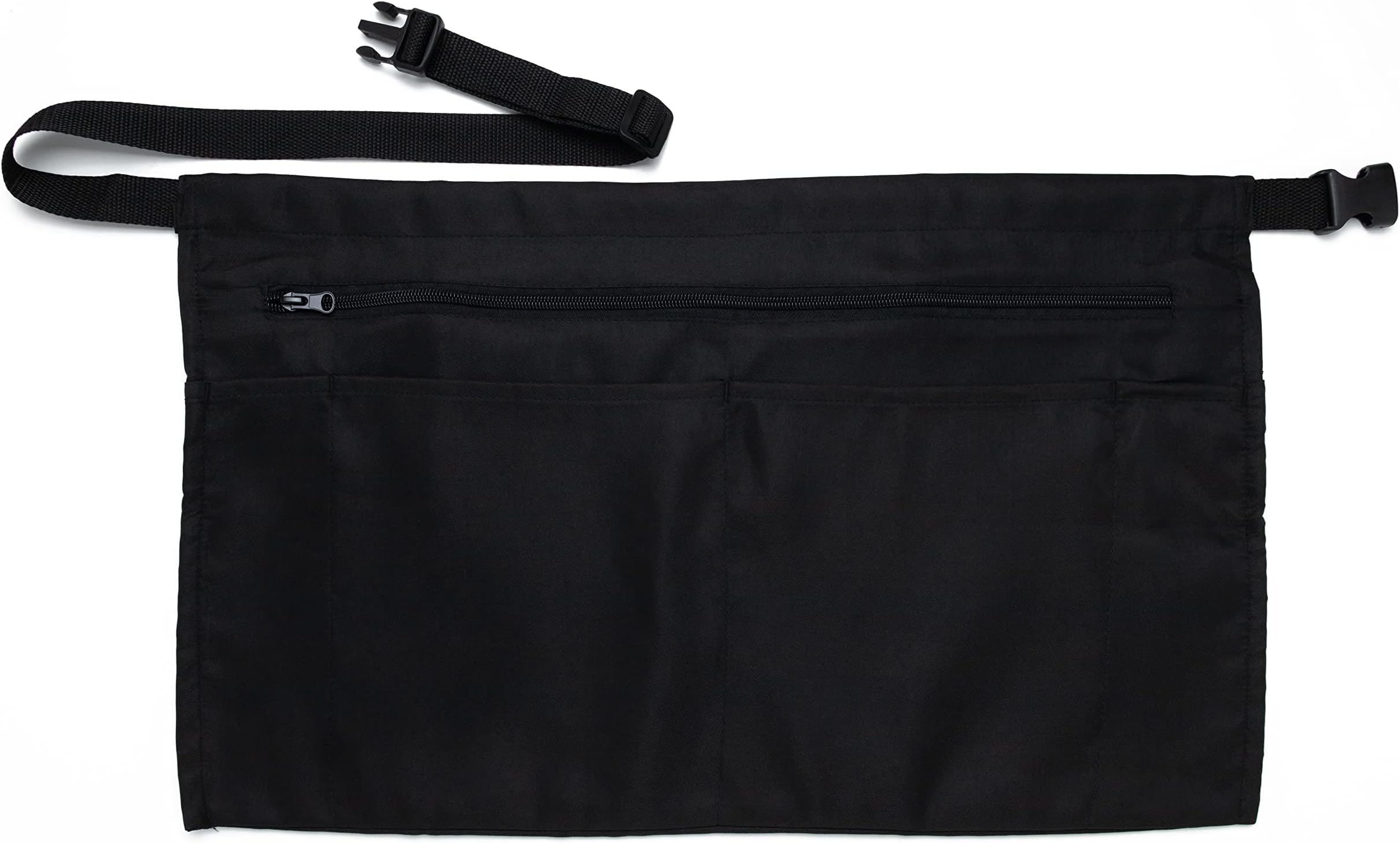 iServ 5 Pockets Black Waist Apron (22x13 inches). Clip-on Server Apron with Zipper pocket. Restaurant Half Aprons Waitress, Waiter, Server, Bartender, Barista, Money Apron, Check Holder, Organizer