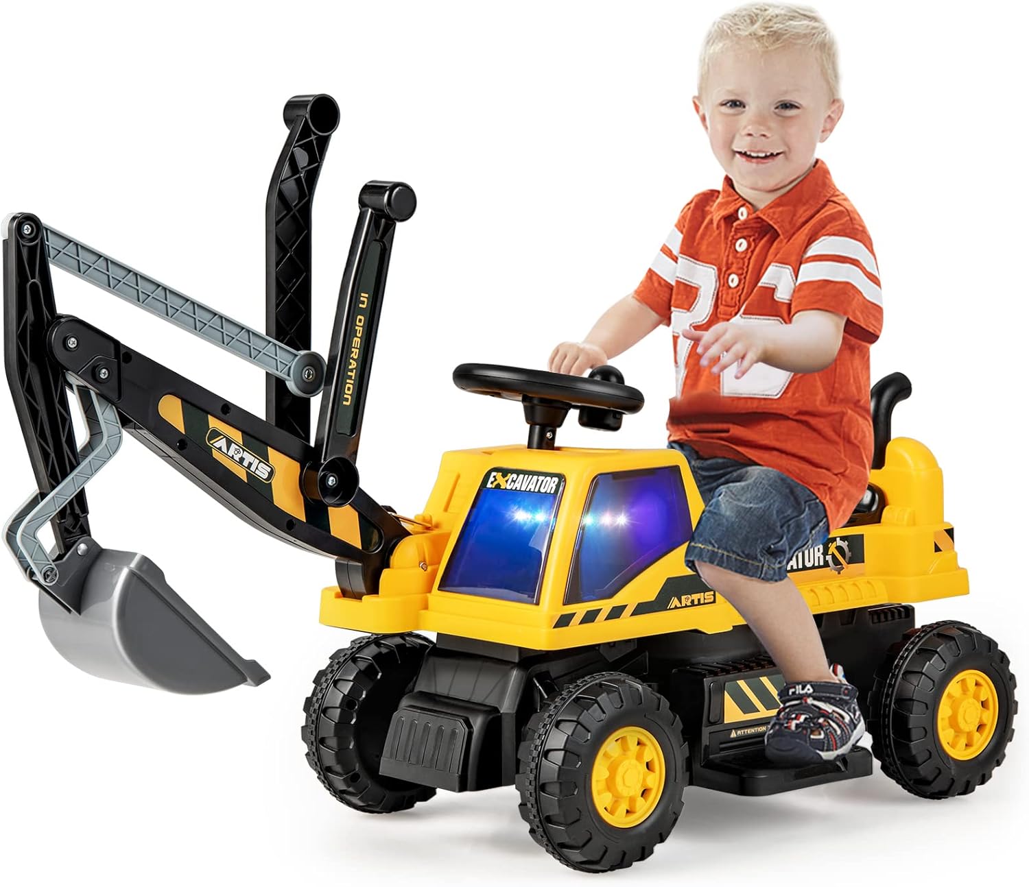 DREAMADE Sitzbagger für Kinder mit Schaufel, Kinderbagger zum ...