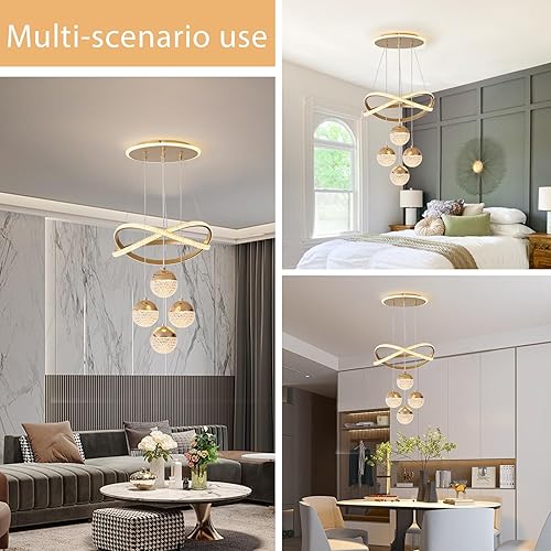 Miniatura 7 de Candelabros LED dorados modernos, lámpara colgante LED para comedor, lámparas regulables con control remoto, candelabros modernos ajustables para