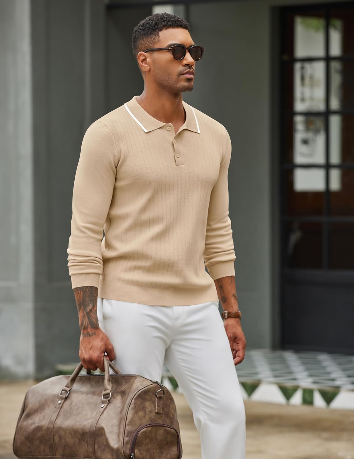 COOFANDY Men's Knit Polo Sweater Casual Long Sleeve Polo Sweater Lightweight Button Down Golf Pullover Sweaters - Image 6