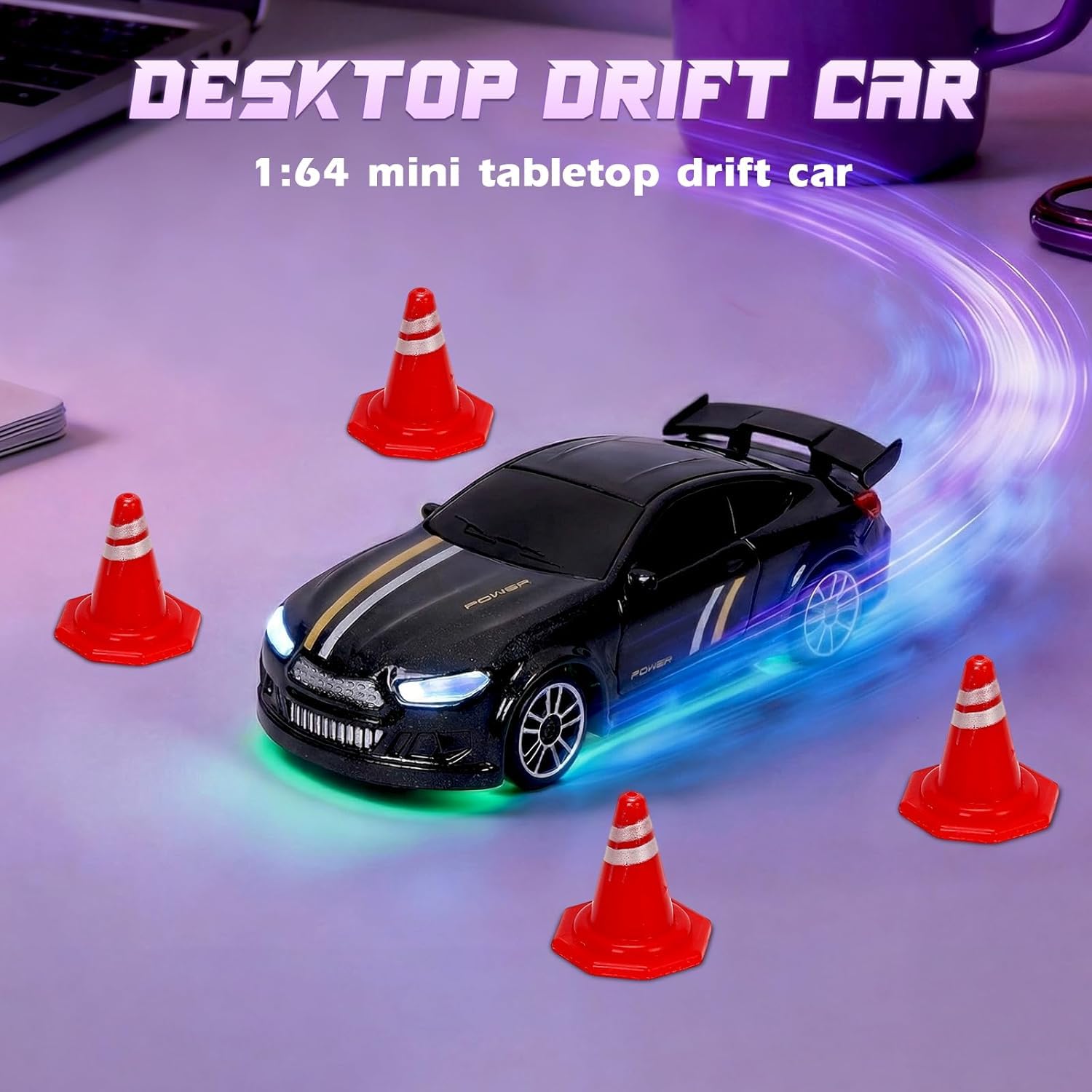 Umikk 1:64 Mini RC Drift Car mit LED-Beleuchtung, Allradantrieb (Stil 3) | 2,4 GHz Mini-Ferngesteuertes Driftauto mit 4 Hindernissen und 2 Geschwindigkeitsmodi, Geschenke für Kinder und Erwachsene