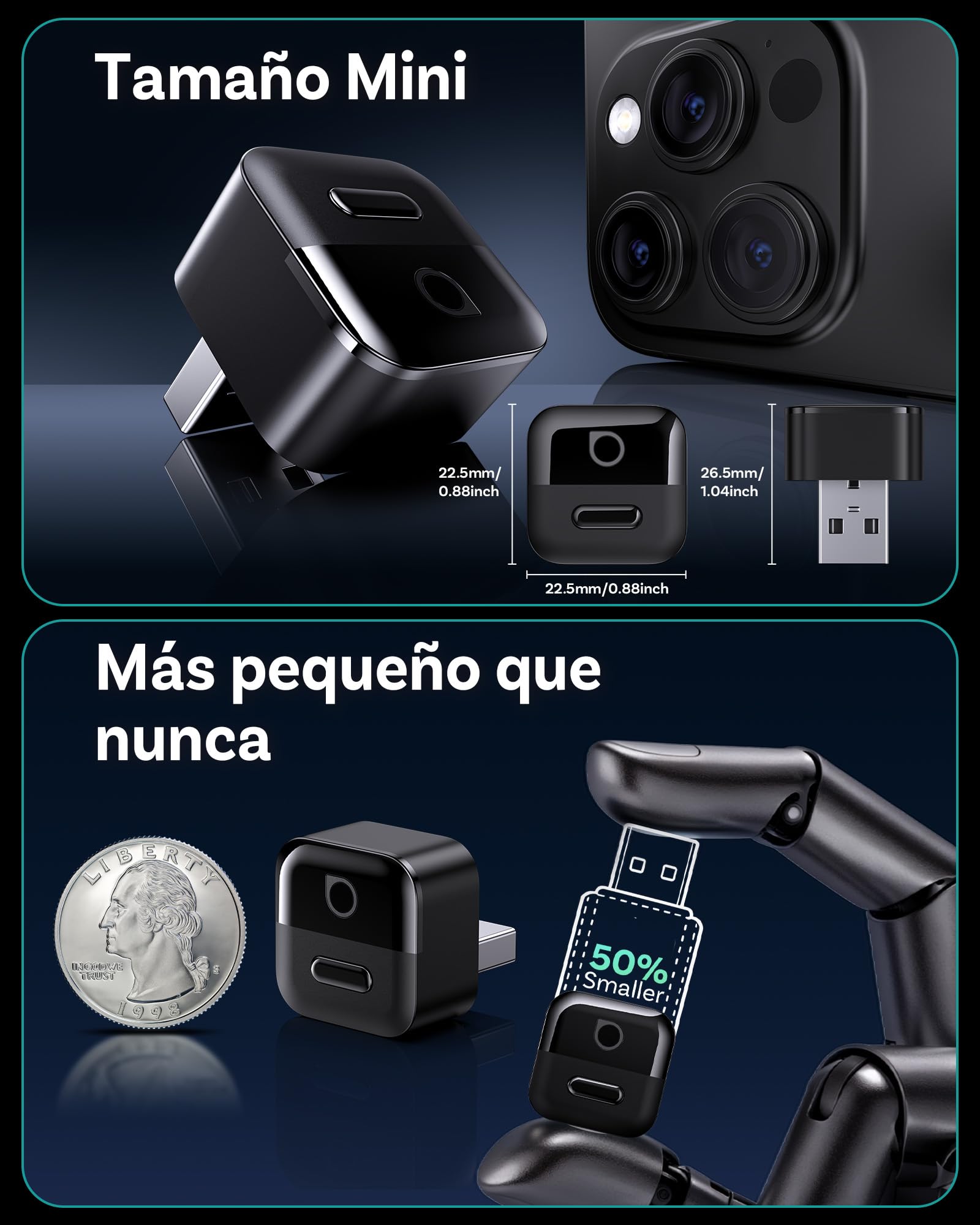 OTTOCAST Mini Pico 2026, Adaptador Inalámbrico CarPlay y Android Auto para iOS 10+/Android 11+, Botón Inteligente, Plug & Play, USB A/Tipo C, Actualización OTA, Convierte Cableadas en Inalámbricas