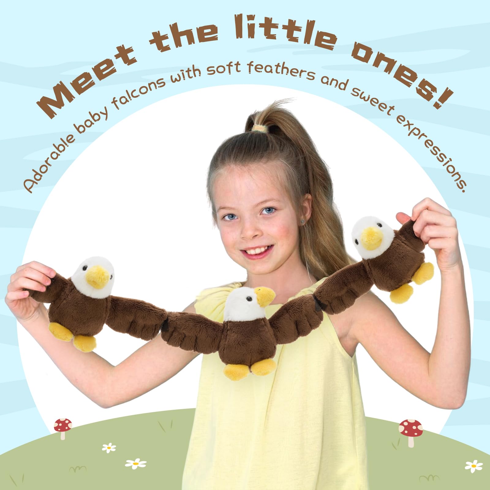 MorisMos Big Falcon Teddy Soft Toy, 35cm Mom Falcon with 3 Cuddly Baby Inside, Lifelike Eagle Stuffed Animal Plush Cuddly, Kawaii Presents for Kids Birthday Mother's Day Party Decorations - 5