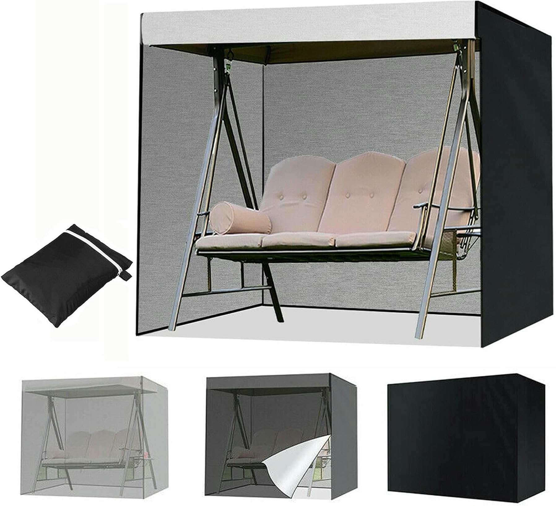 Hollywoodschaukel Abdeckung 3 Sitzer Gartenschaukel,Terrassenschaukel-Abdeckung Wasserdicht Schutzhülle Abdeckhülle für Hollywoodschaukel, mit 2 Reißverschlüssen,200x125x170cm/79x49x67inch-1