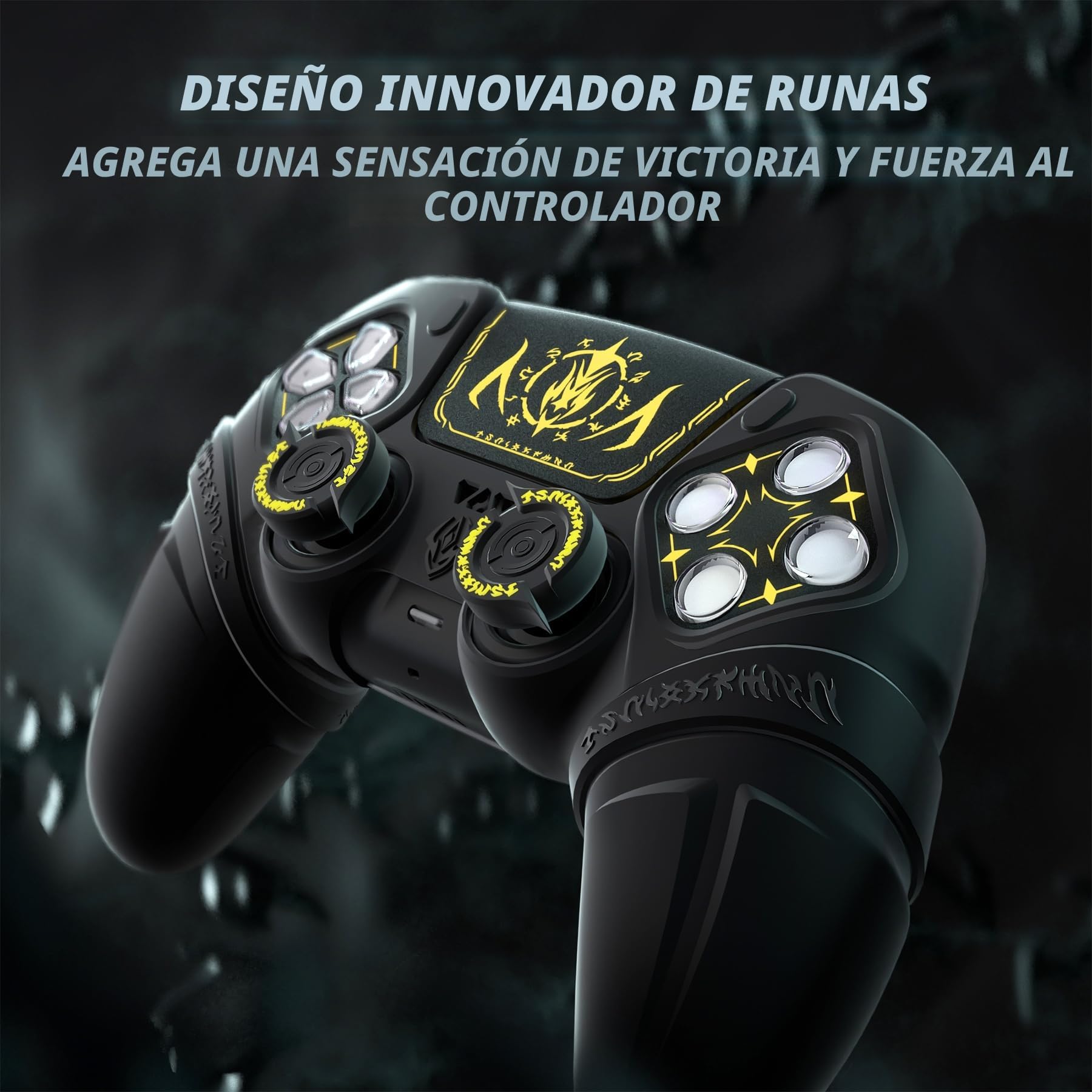 PlayVital Funda de Silicona para ps5 - Cubierta Protectora con Tapas de Joystick y Pegatinas para Panel Táctil y D-Pad, Compatible con ps5 Base de Carga (Edición Runes - Negro)