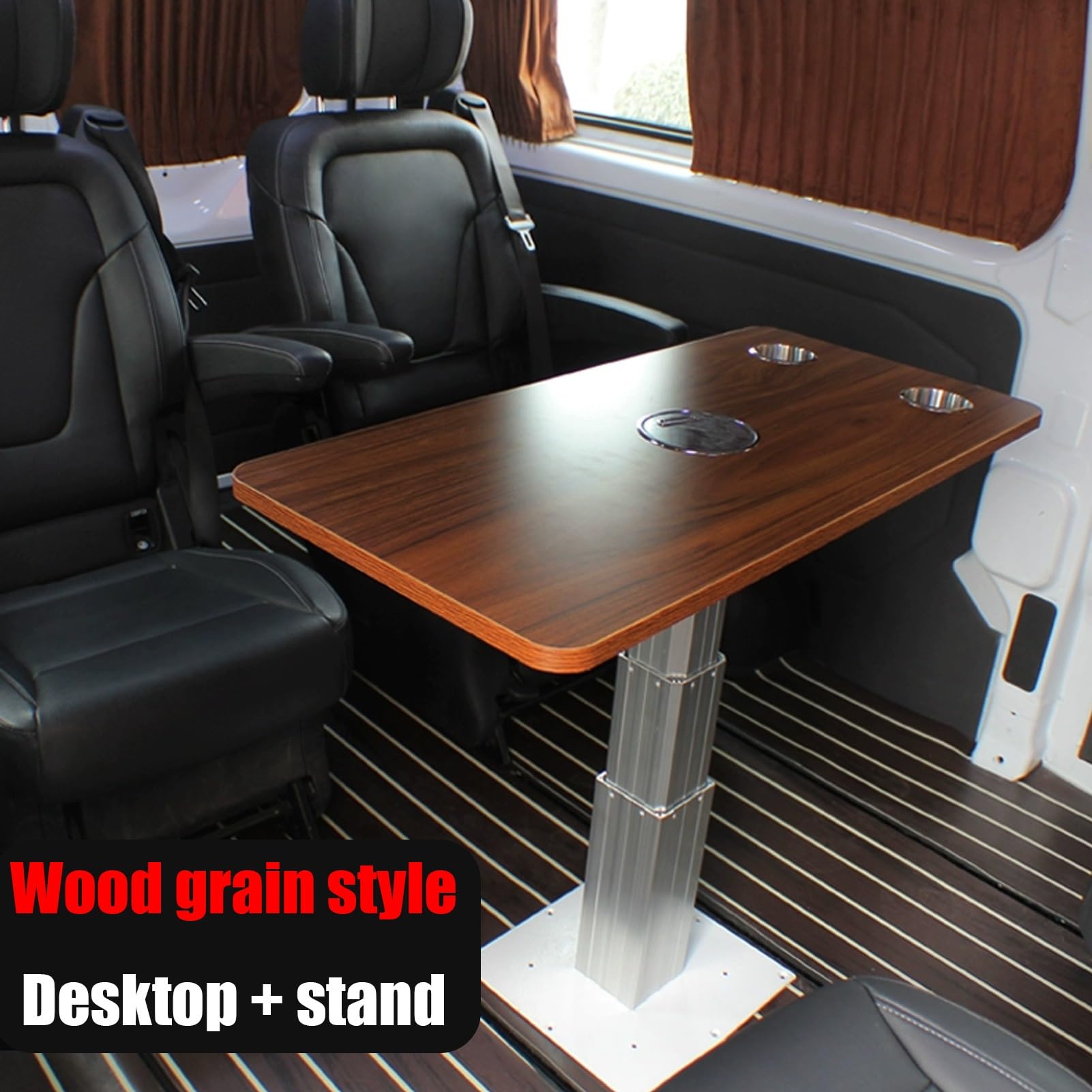 Mesa Plegable for Autocaravana, Mesas Telescópicas Ajustables for Autocaravana, Patas de Pedestal de Aleación de Aluminio, Patas de Barra Elevadora, con 2 Portavasos(Brown)