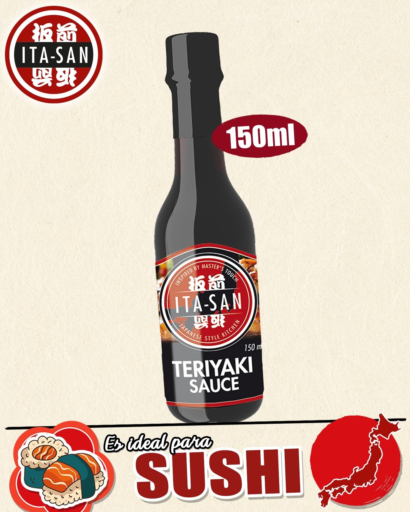 ITA-SAN Salsa Teriyaki, salsa sazonadora con aromas orientales, para platos asiáticos o como salsa para sushi, 12 x 150 ml