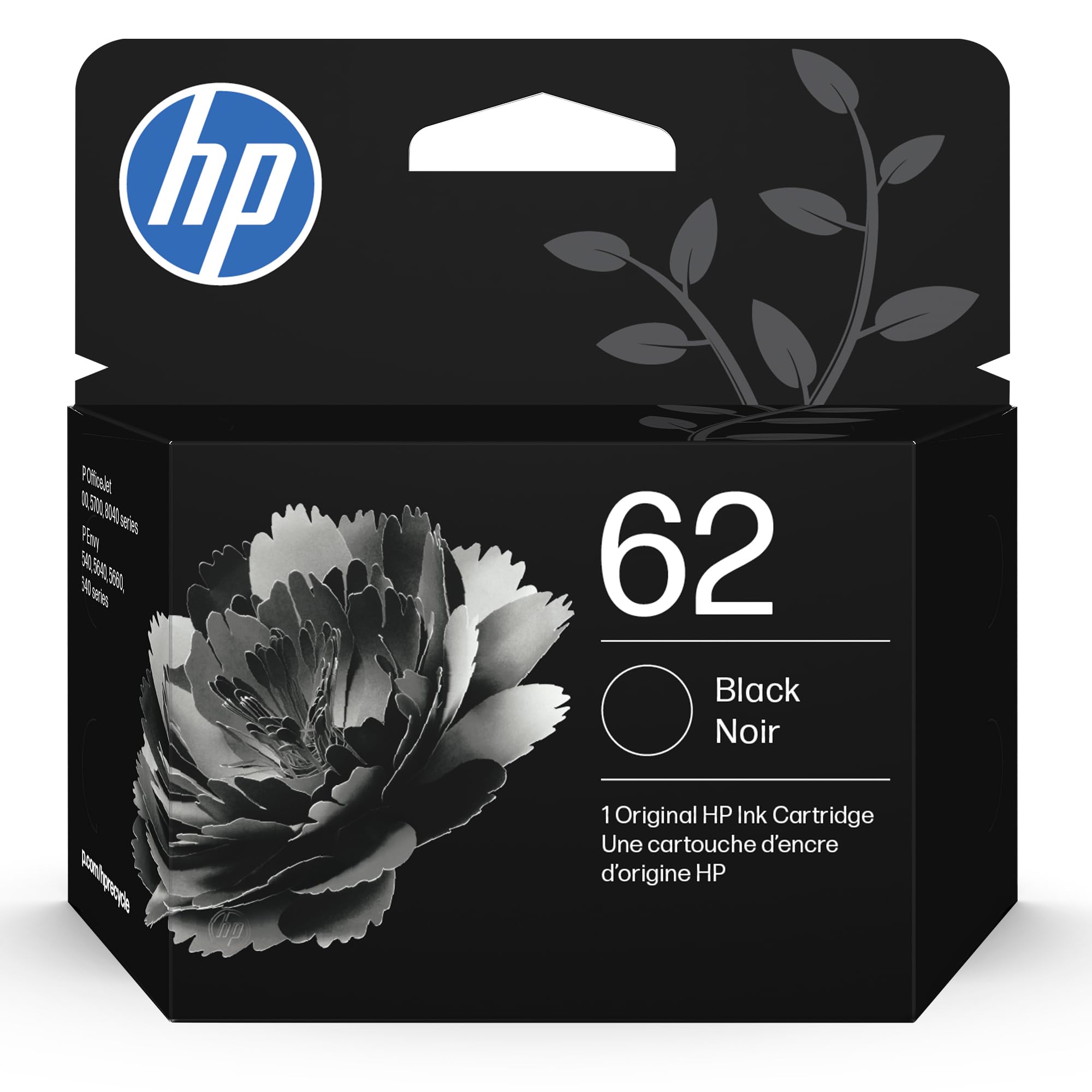 HP 62 Black Ink Cartridge | Works with HP ENVY 5540, 5640, 5660, 7640 Series, HP OfficeJet 5740, 8040 Series, HP OfficeJet Mobile 200, 250 Series | Eligible for Instant Ink | C2P04AN