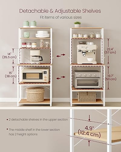 Miniatura 7 de VASAGLE Barra de café, estante de panadería de 23.6 pulgadas para cocina con almacenamiento, estantes de cocina de 6 niveles con 6 ganchos, soporte
