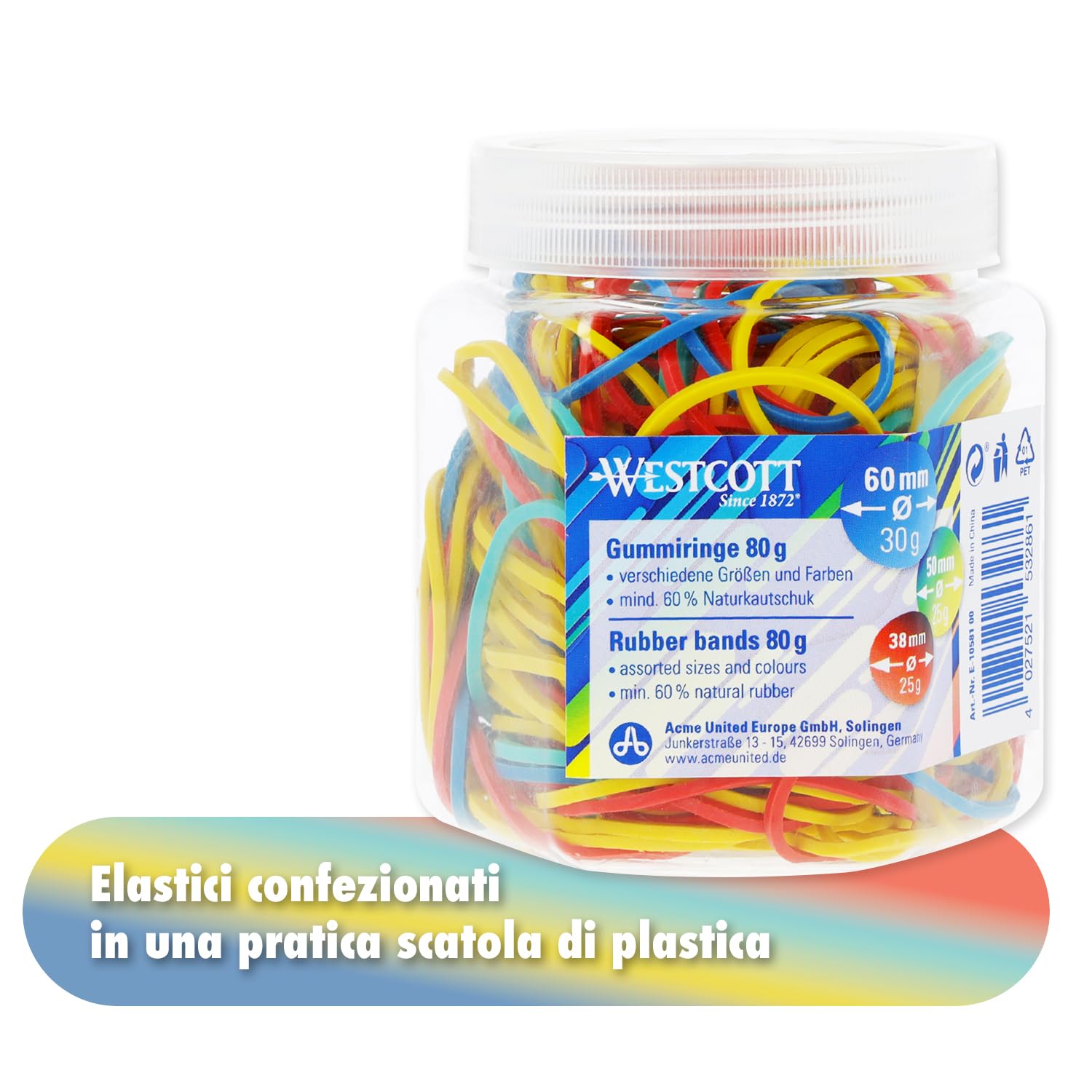 Westcott Elastici 80 g, 170 elastici colorati, Ø 60-38 mm, E-10581 00