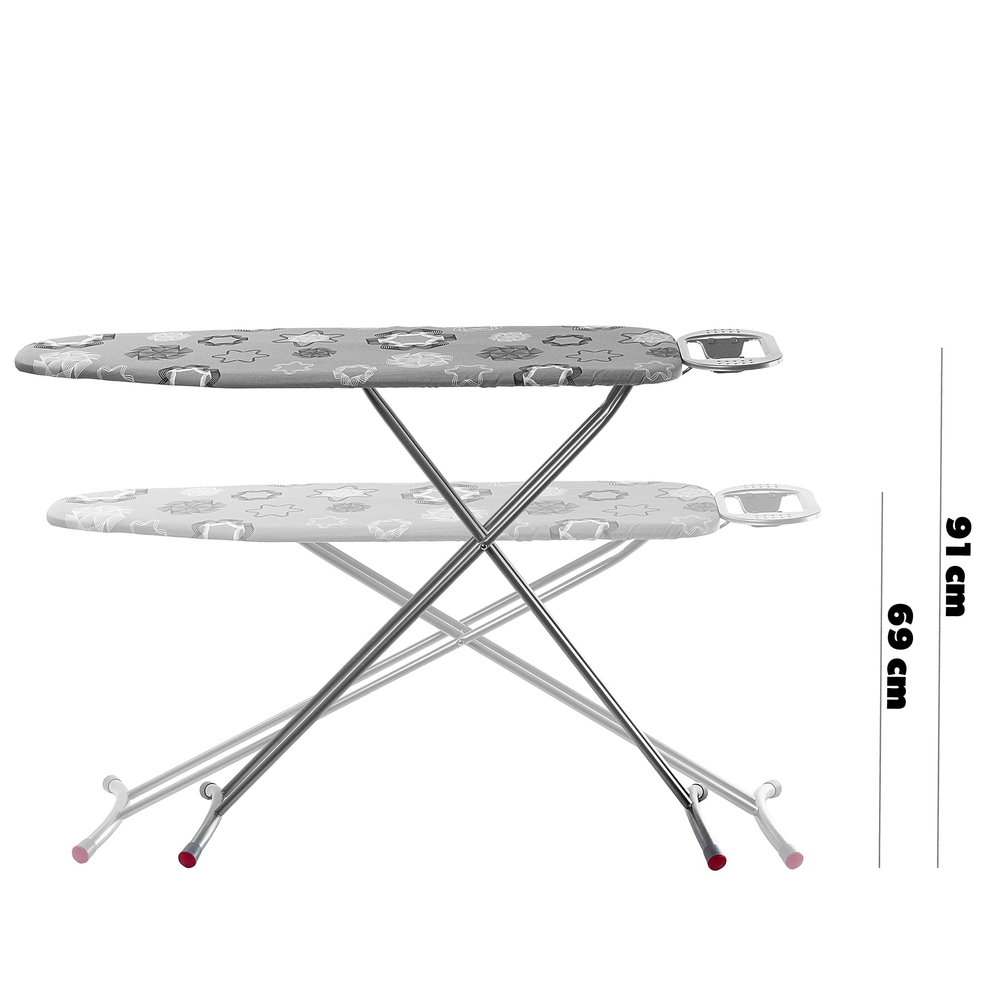 KADAX großes Bügelbrett 120x38cm - Stabiler Bügeltisch für Dampfbügelstation, klappbar, höhenverstellbar, mit Metallgitter, mit hitzebeständiger Bügeleisenablage