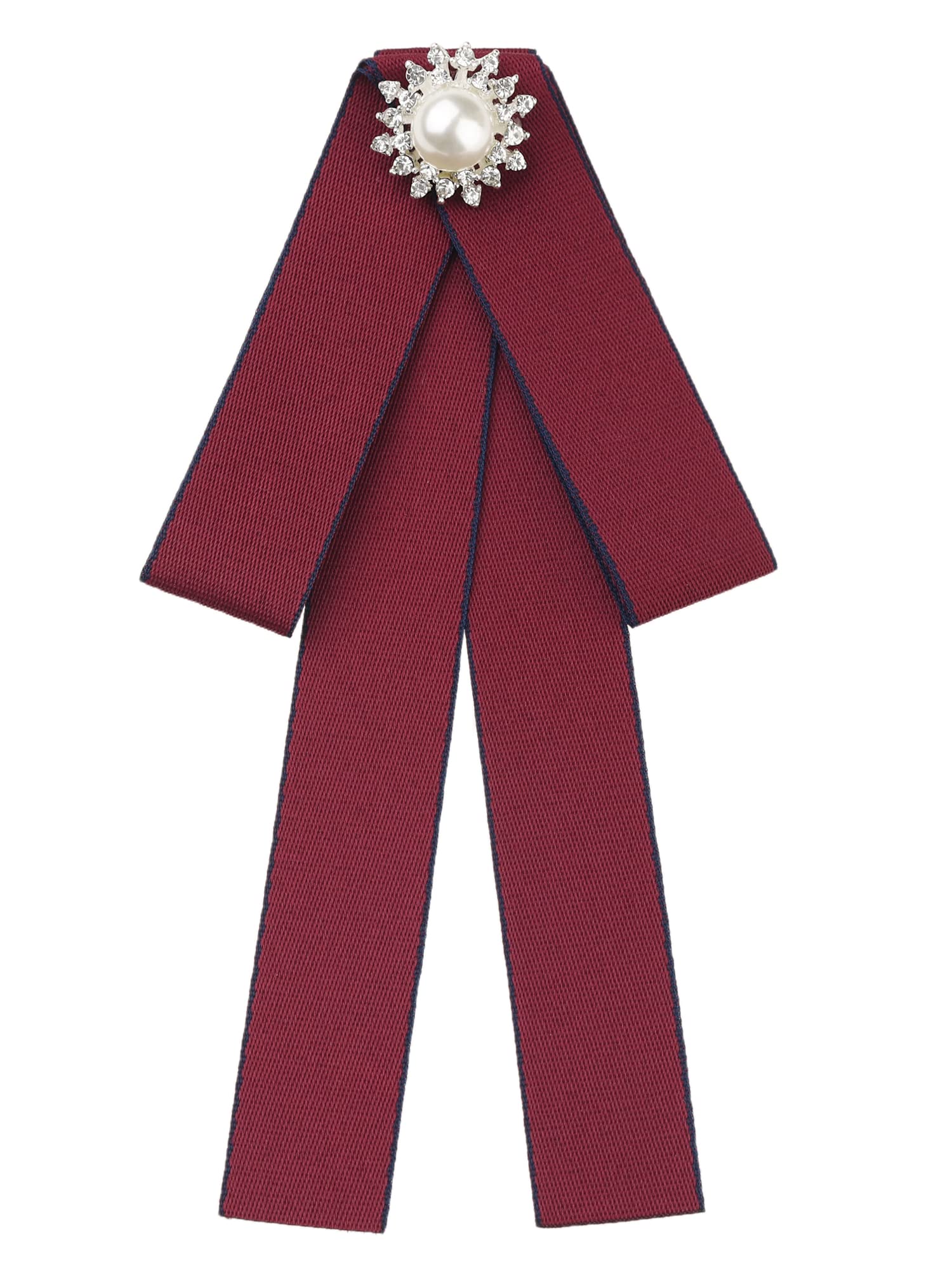 Elerevyo Women's Burgundy Bow Brooches Pre-Tied Ribbon Elegant Brooch Pin Bow Tie One Size