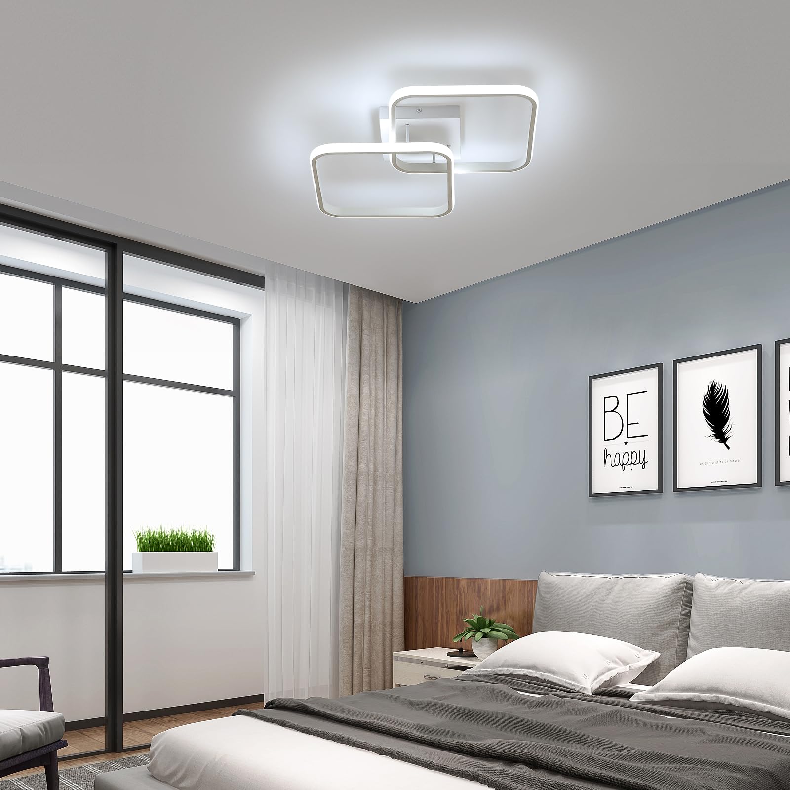 Osairous Lamparas de Techo Salon, 42W 4700LM Plafon LED Techo Moderno Blanco Cuadrado, Luz de Techo LED Dormitorio Acrílico para Cocina, Comedor, Estudio, Oficina, Blanco Frío 6500K, 64CM