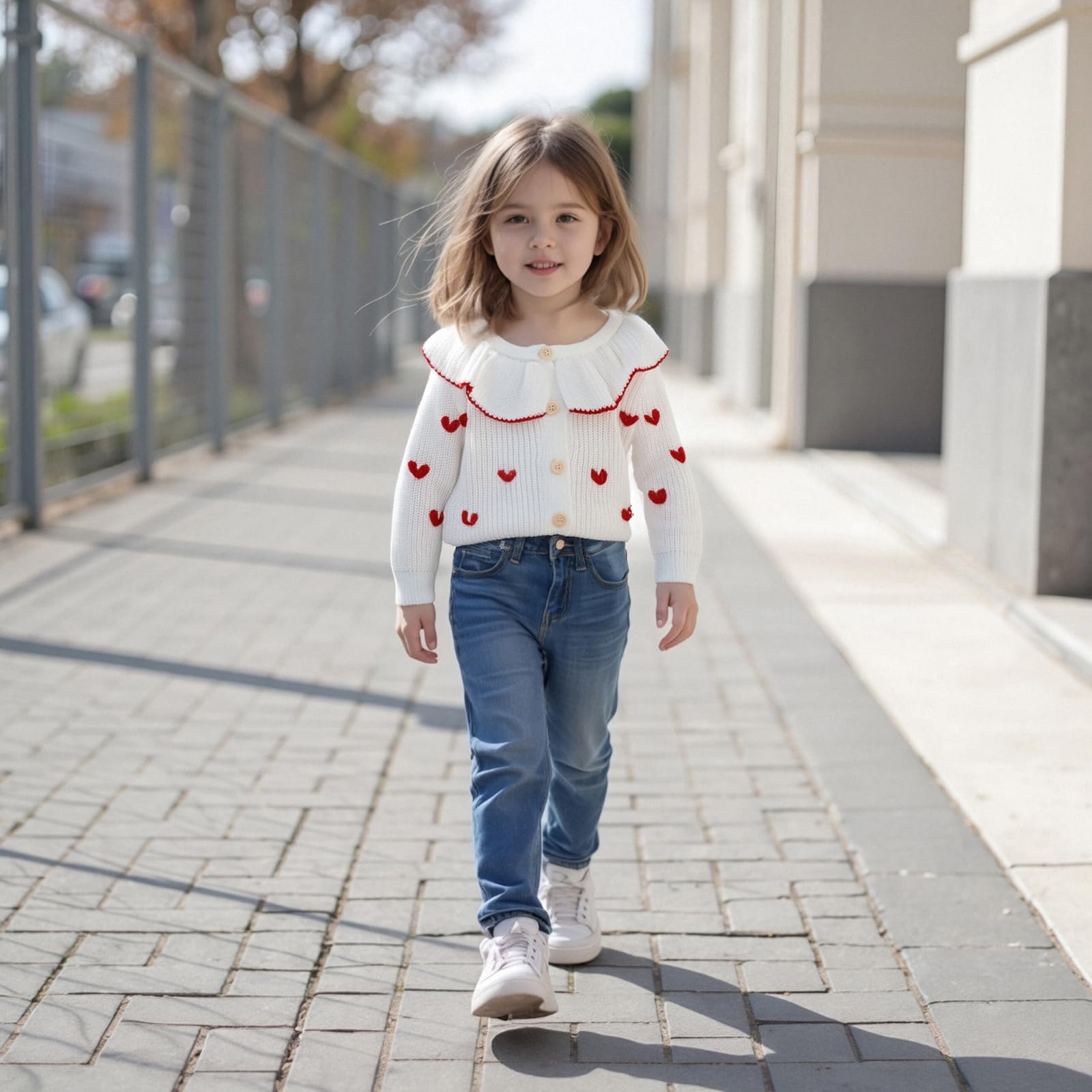 GXNRHG Cardigan Lavorato a Maglia per neonata. Simpatico Ricamo a Cuore, Manica Lunga, Maglione Grosso, Abbottonato. Maglieria per San Valentino