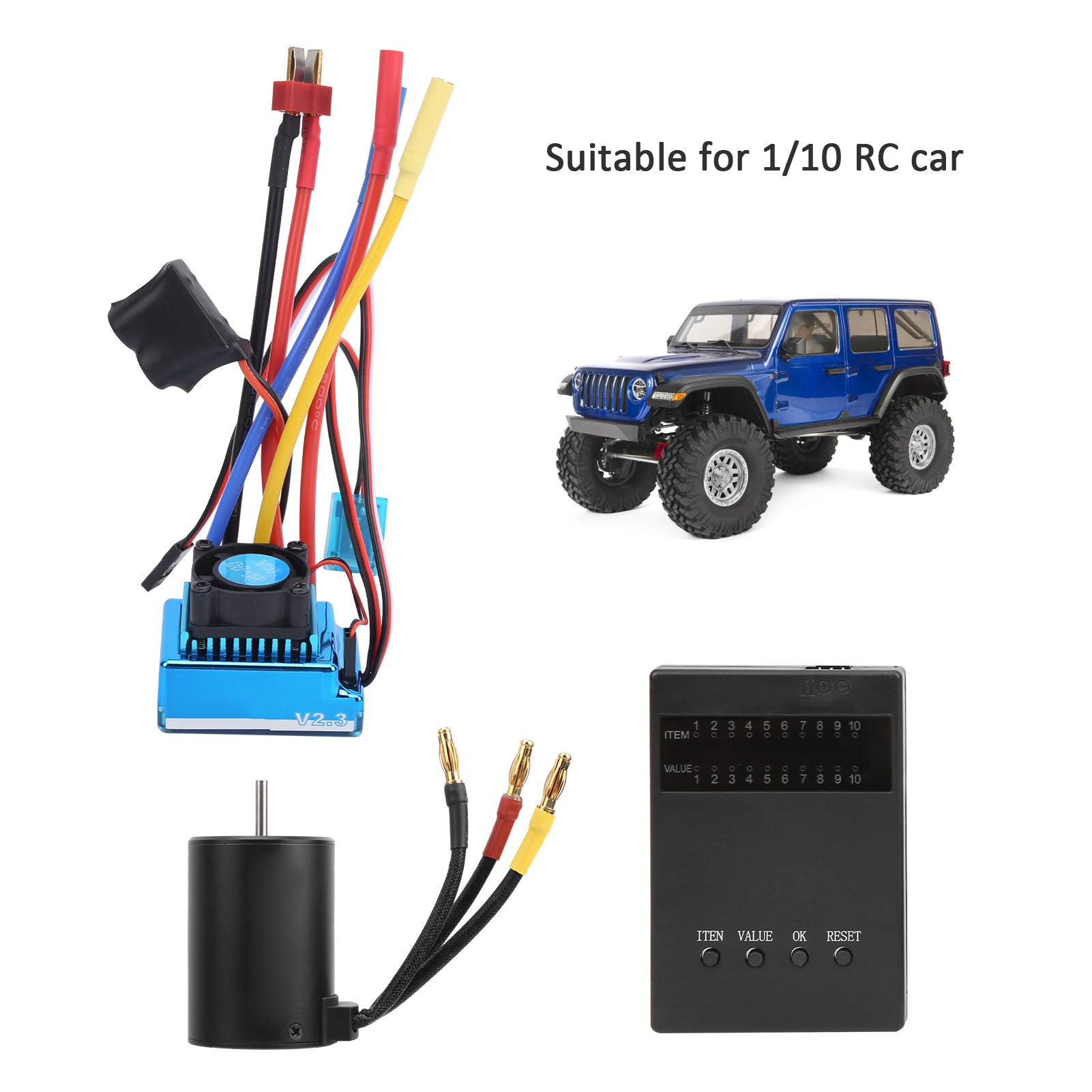 RC Car Motor ESC Combo, 80A bezszczotkowy ESC + 3650 2300KV bezszczotkowy silnik + karta programu nadaje się do 1:10 RC części do modeli samochodów