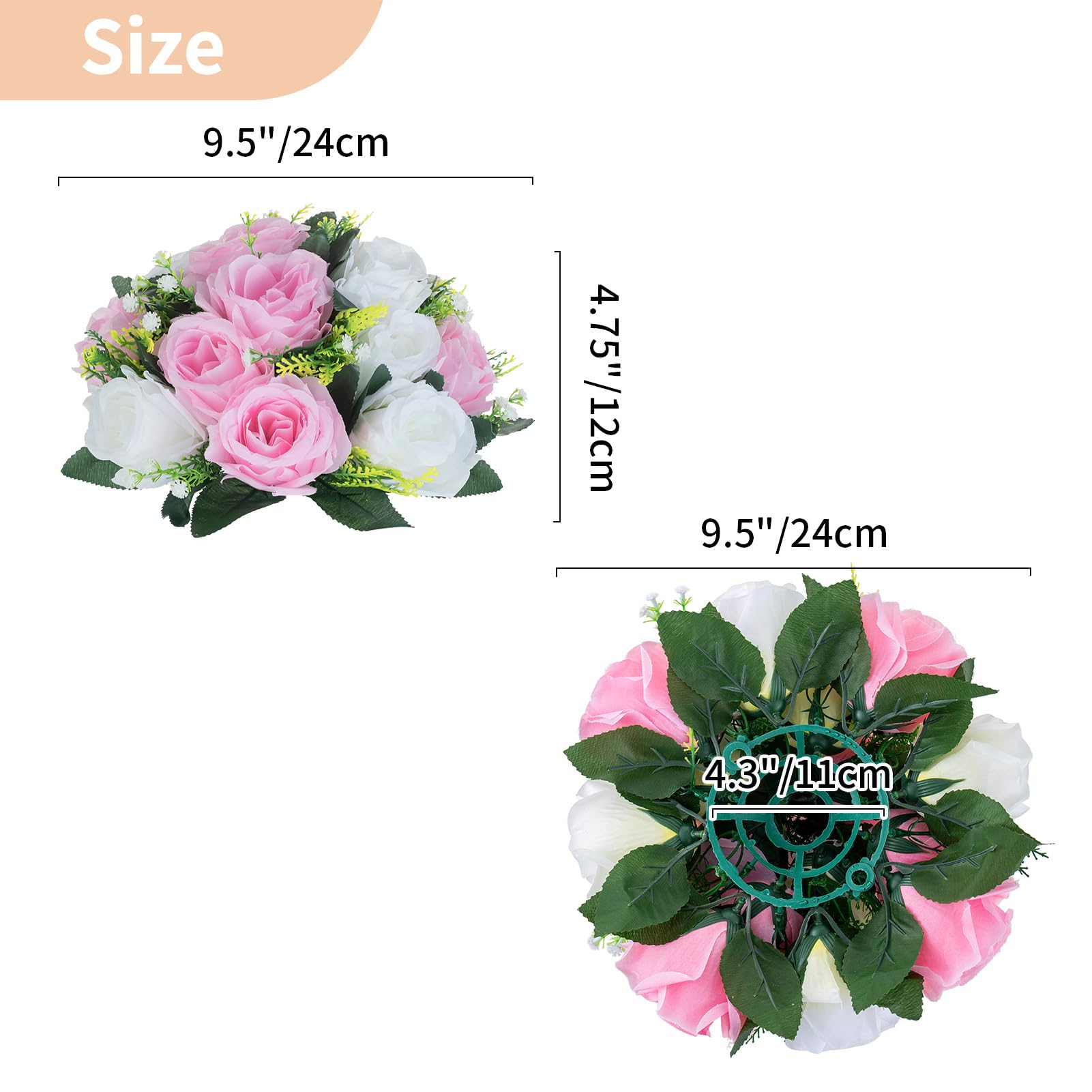 NUPTIO フラワーボールアレンジメントブーケ 直径9.5インチ ダスティローズ フェイクフラワー ローズボール センターピーステーブル用 人工ローズアレンジメ NUPTIO ウェディングセンターピース用フラワーボール 6個 ダスティ