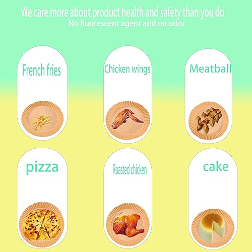 Miniatura 5 de Forro de papel desechable redondo para freidora de aire, 100 forros desechables antiadherentes, papel de hornear para freidora de aire, a prueba de