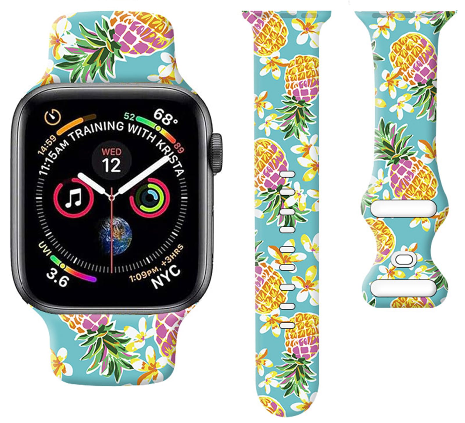 Sport Watch Band Compatible with Apple Watch Band 38mm 40mm 41mm Women, Soft Silicone Floral Print Sport Strap Replacement Wristbands for iWatch