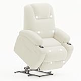 Power Lift Chair Massage Recliner Chairs for Elderly - Ergonomic Design with Cup Holders & Side Pockets, Remote Control (White)