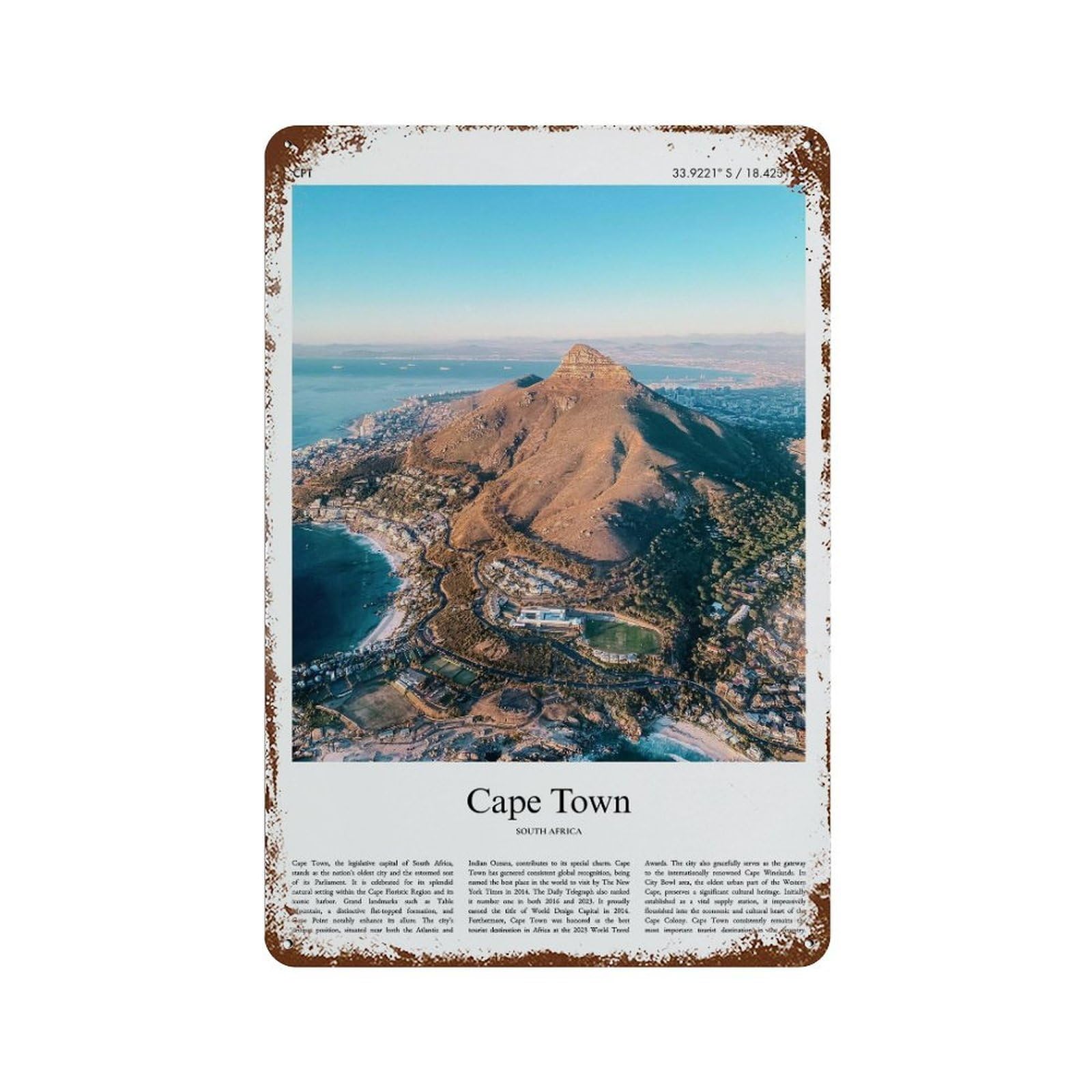 xiaoxiaoshen Cape Town South Africa City Scenery Wall Decor Art Metal Tin Poster Modern Home Decor Art Home Bar Shop Decorations Vintage Sign 30x20cm