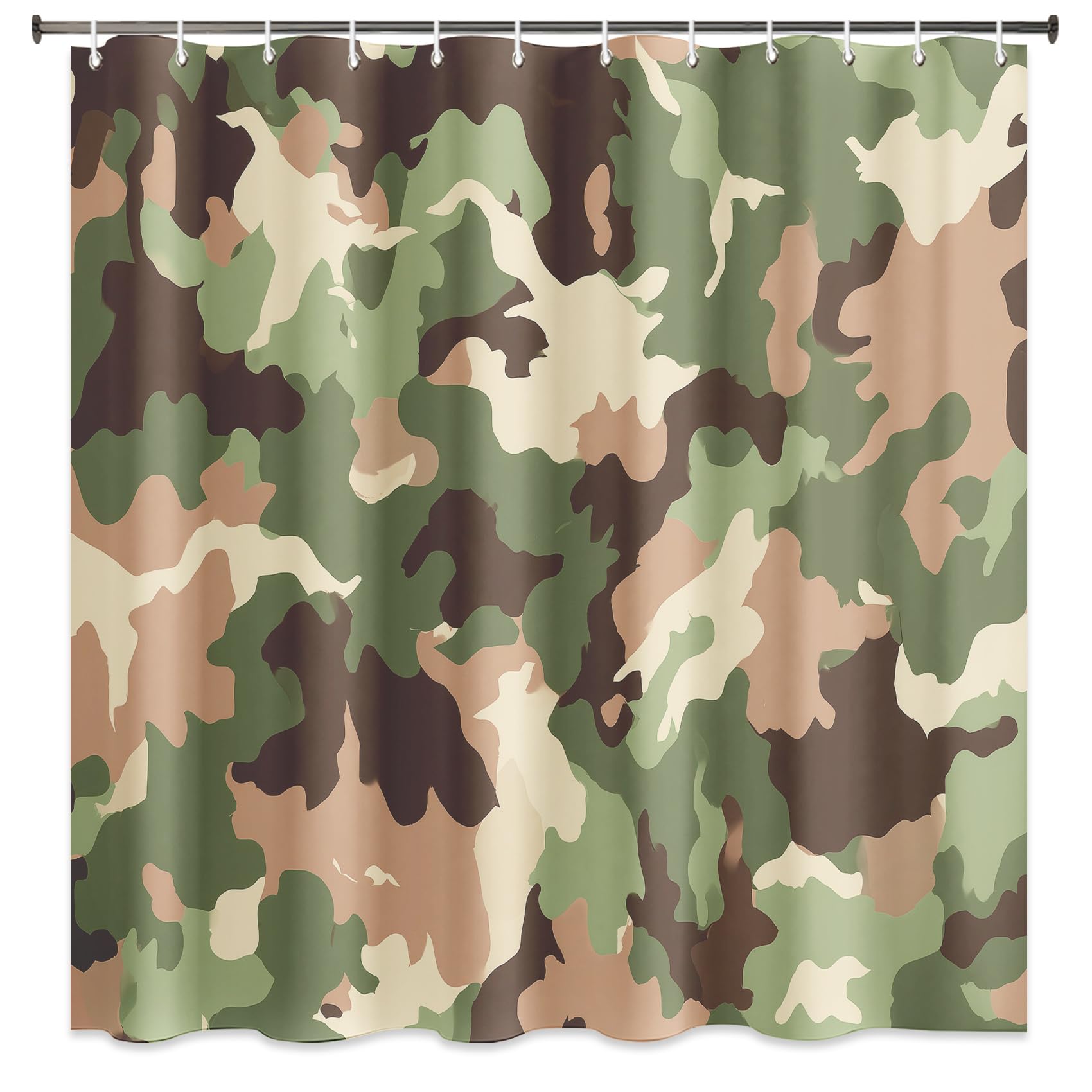 Générique Rideau de Douche Camouflage Militaire 200x240cm | Rideau Douche Armée Moderne Tissu Polyester Hydrofuge Rideau Baignoire pour Salle de Bain avec Crochets