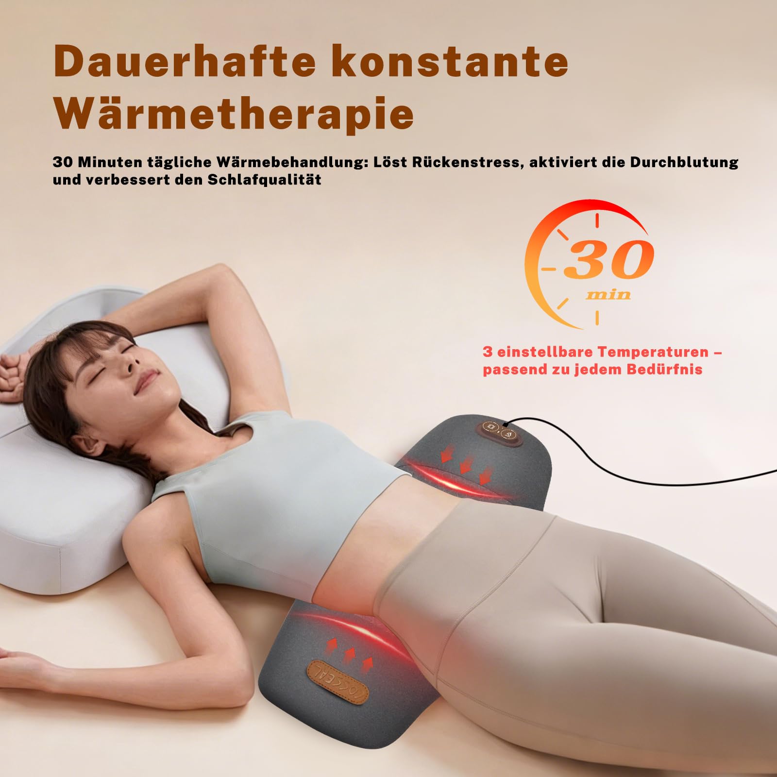 3 In 1 Rückenmassagegerät, Elektrisches Lendenkissen mit Wärme & Vibrationsmassage, Ergonomische RüCkenstüTze, MassagegeräT RüCken, Electric Lendenwirbel-Massagegerät Massagegerät Rücken with Traction