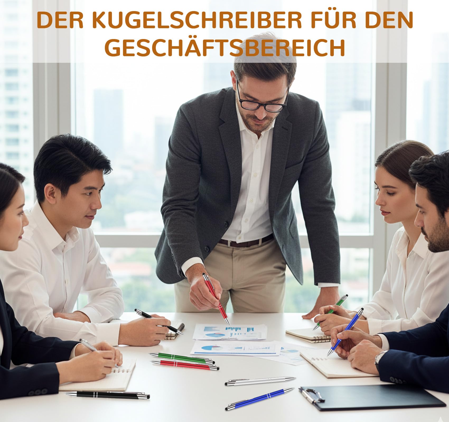 70 Stück Kugelschreiber, 0.7 mm, Blau, Touchscreen-tauglich, Druckknopf-Auslösung, Metall-Aluminium-Gehäuse, Büro-Schule-Schreibtisch (Blau-Schwarz)
