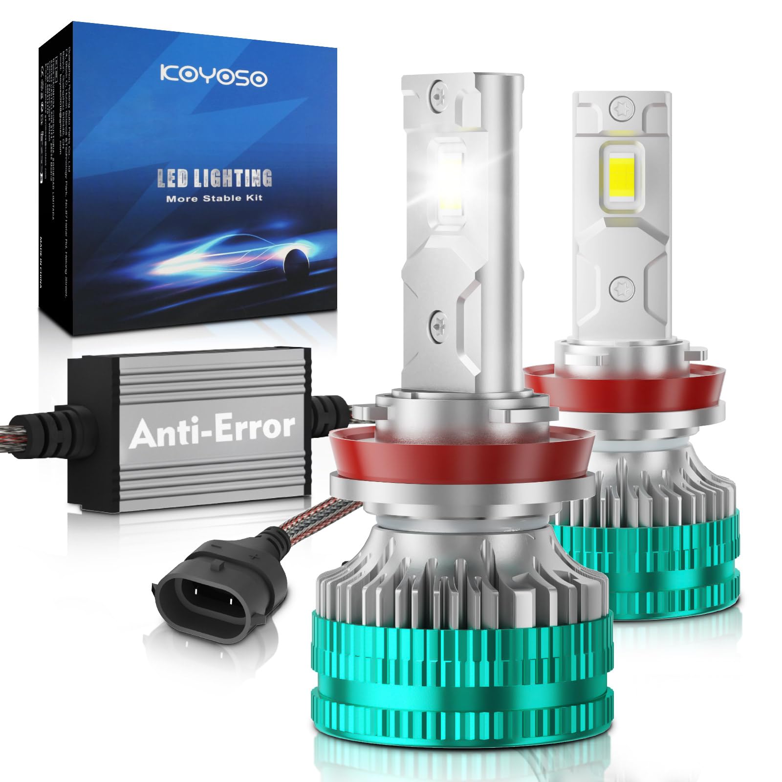 KOYOSO H11 LED Ampoules CANBUS: Anti Erreur Kit 180W 32000LM 6500K Blanc | Conversion de Remplacement de Lampe Halogène, LED Phares pour 12V Voiture