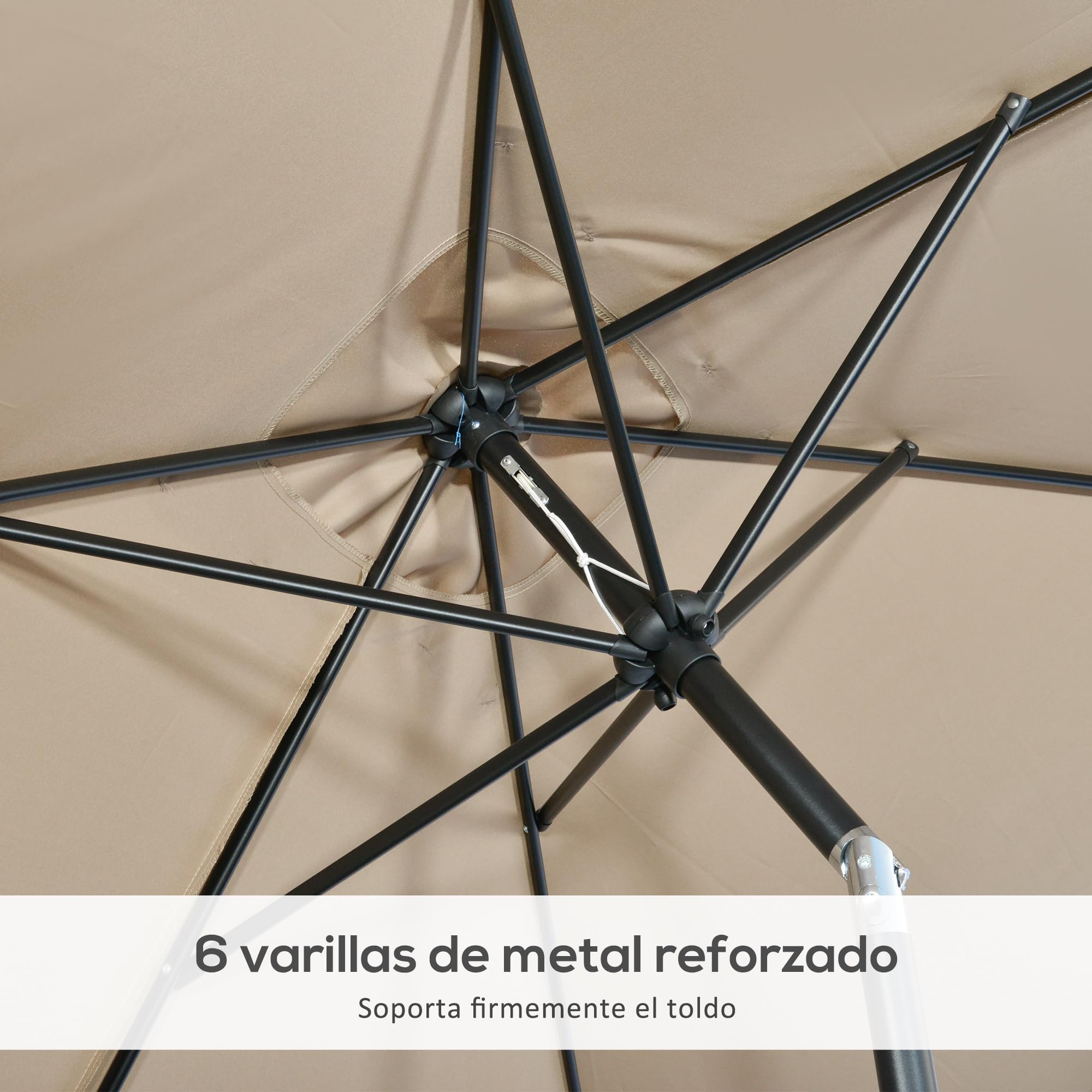 Outsunny Sombrilla de Aluminio 200x300x253 cm Inclinable Manivela Caqui | Parasol Rectangular de Jardín, Poste Desmontable, para Terraza Piscina Patio Exterior
