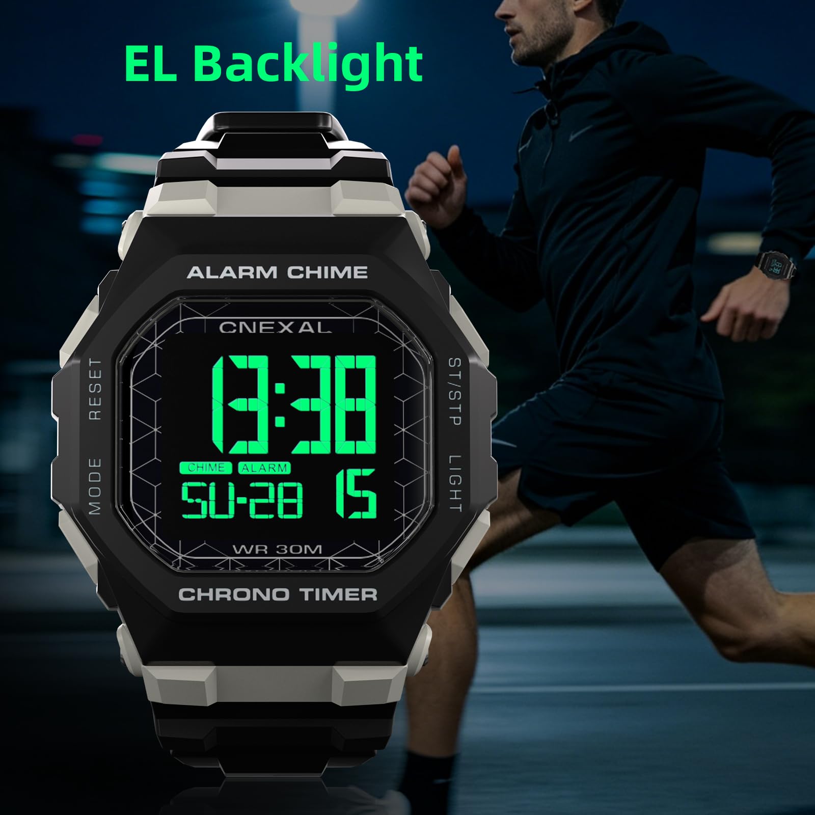 Montre de sport numérique pour homme - Résistante à l'eau - Lecture facile avec grand écran, chronomètre, alarme et batterie de 18 mois