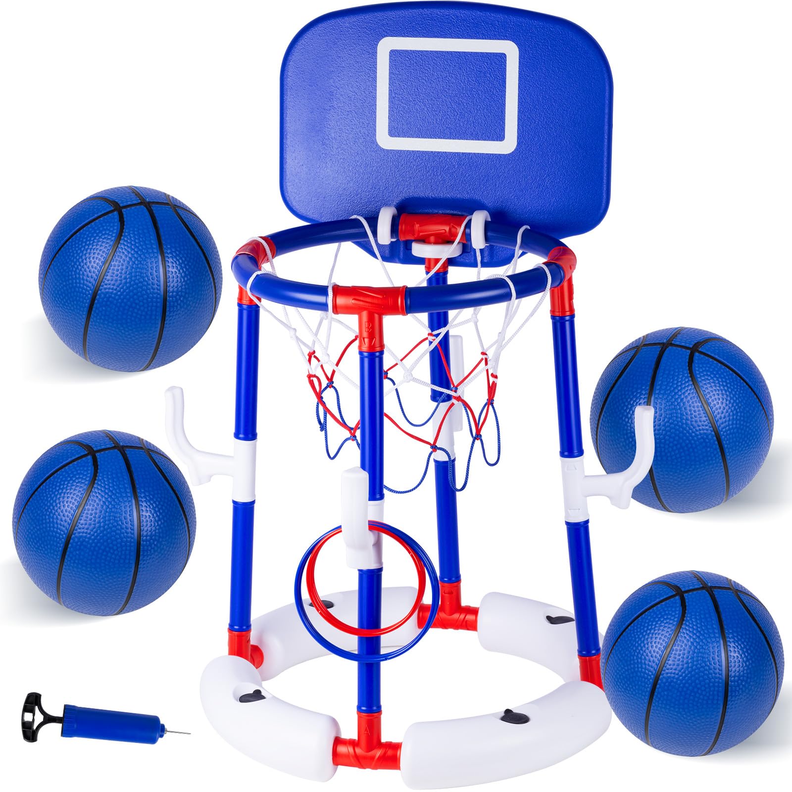 2-in-1 Schwimmender Pool-Basketballkorb-Set, blauer Schwimmbad-Basketballkorb mit Rückwand, stabiler Wasser-Basketballkorb für Pool-Party, Spaß und Outdoor-Familienspiele