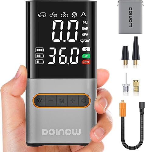 Inflador de neumáticos, compresor de aire portátil, mini bomba inalámbrica para bicicleta con pantalla digital de valores duales, bomba de aire de
